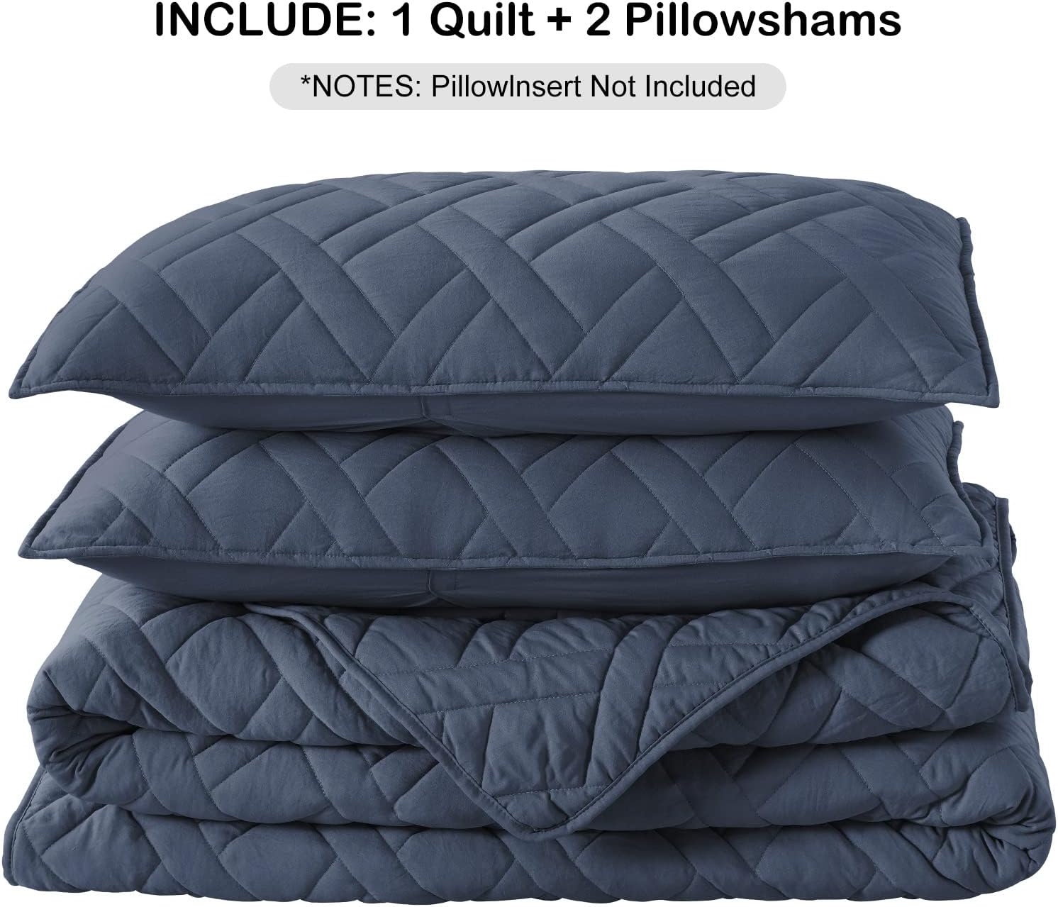 HORIMOTE HOME Queen Size Navy Blue Diamond Quilt Set