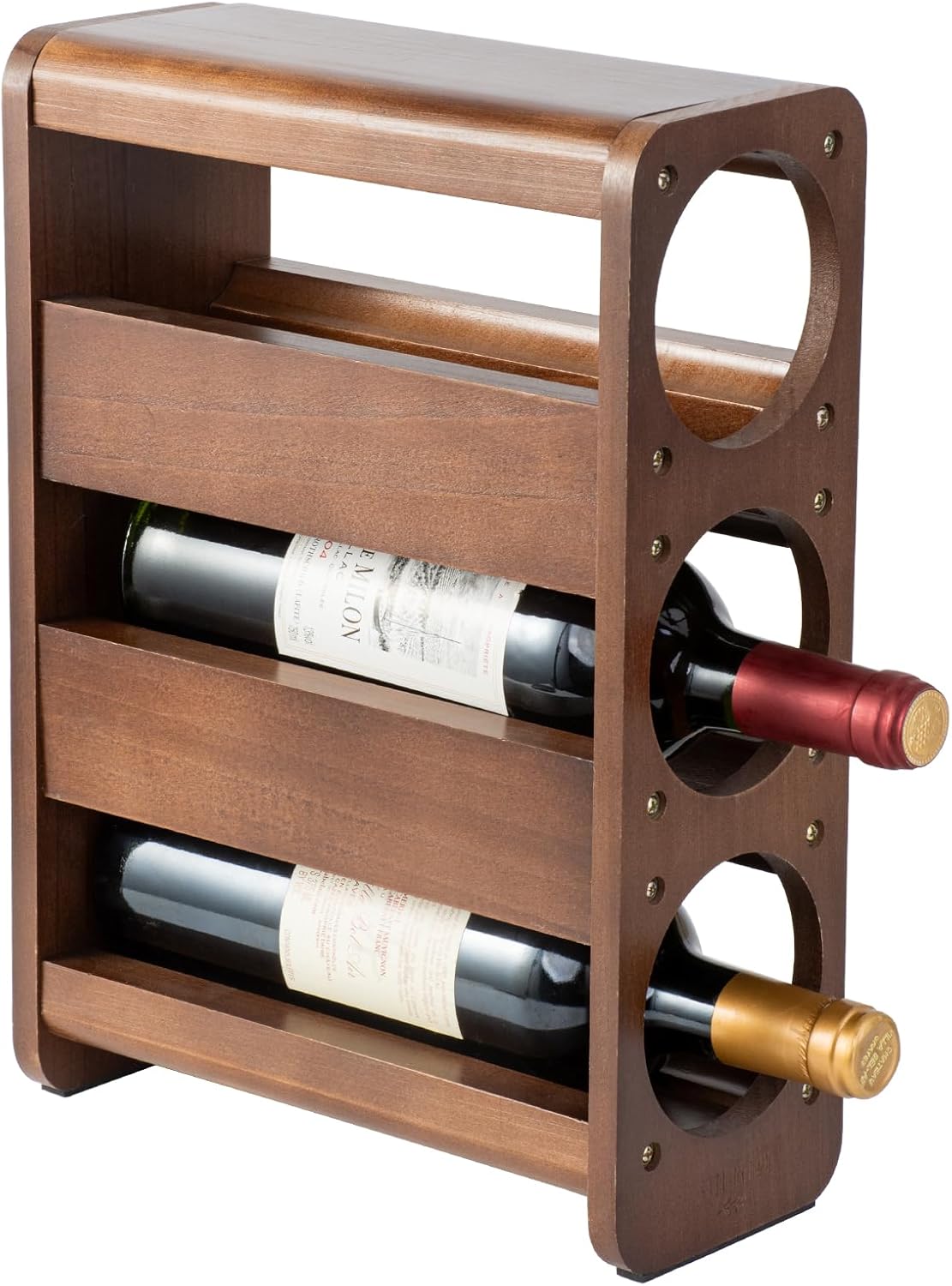 3 Bottle Tabletop Wine Rack Pine Wood Holder