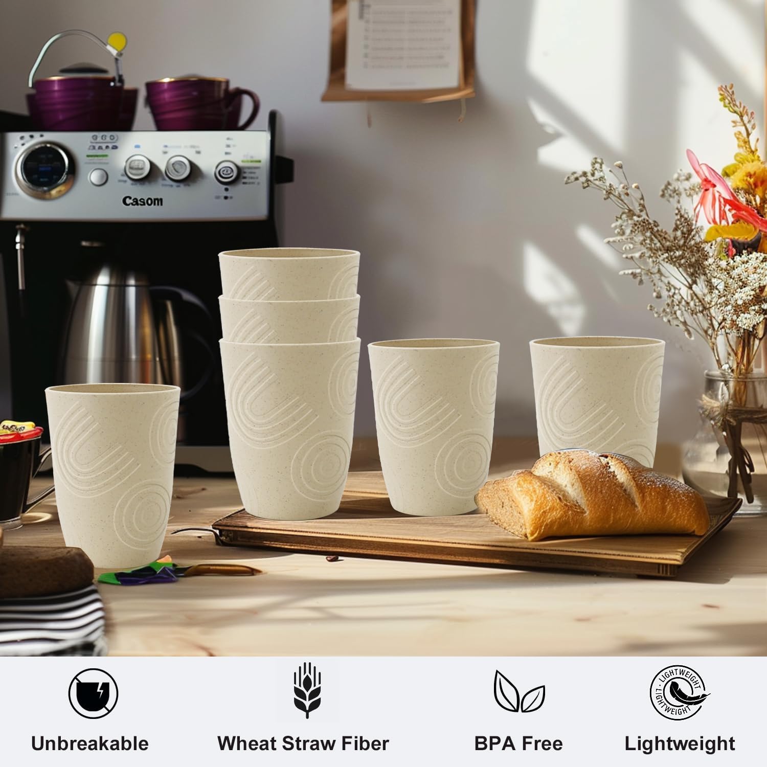 BUSOKIP 12 oz Wheat Straw Cups Set of 6 Beige