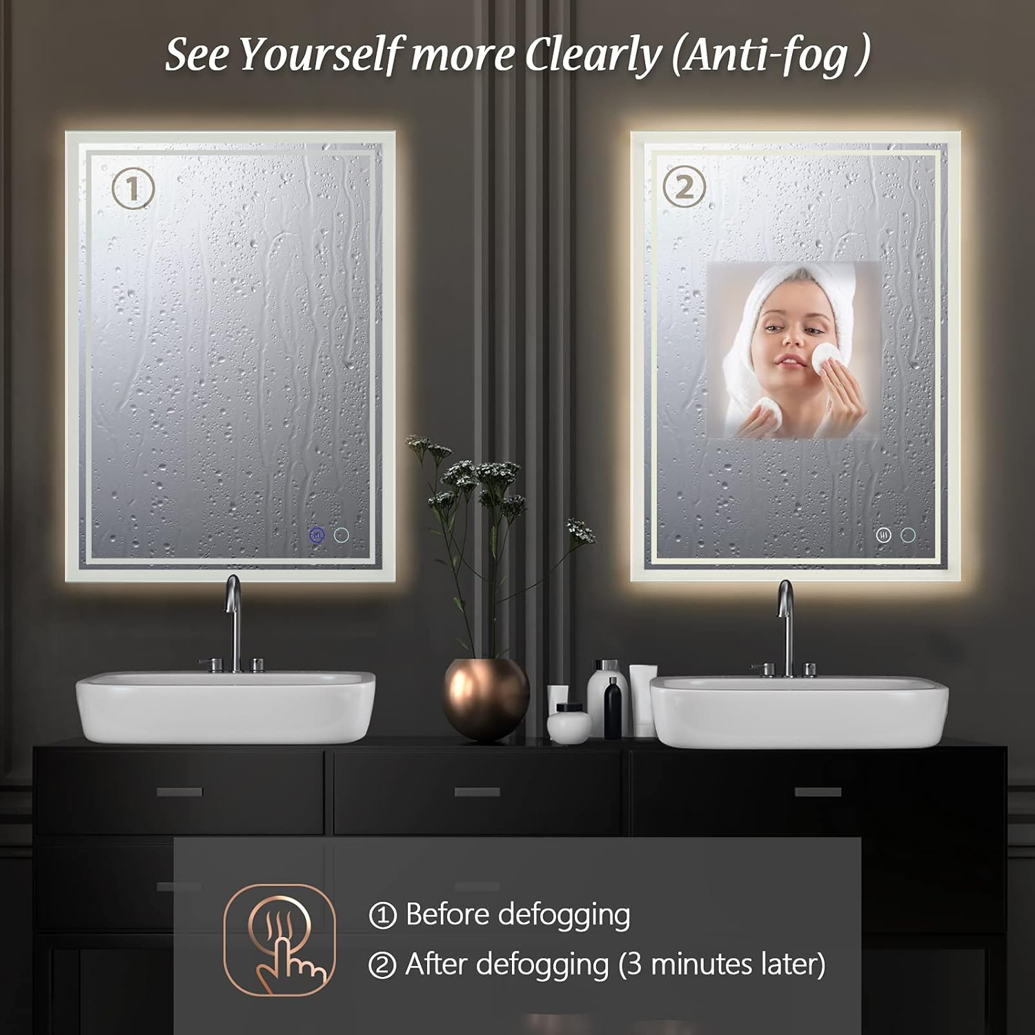 24x32 LED Bathroom Mirror with Anti-Fog and Touch Control