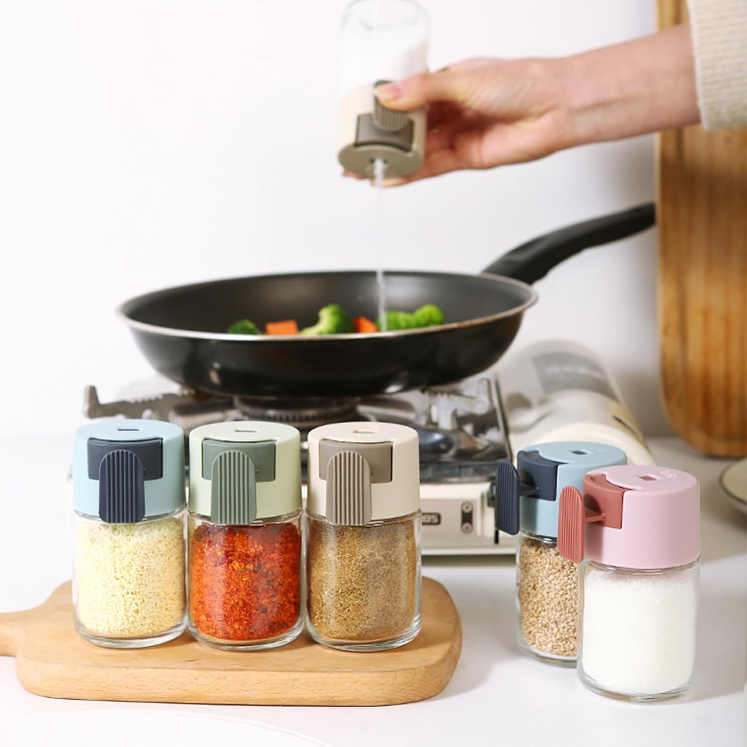 Set of 4 Mini Salt Shakers with Press Mechanism
