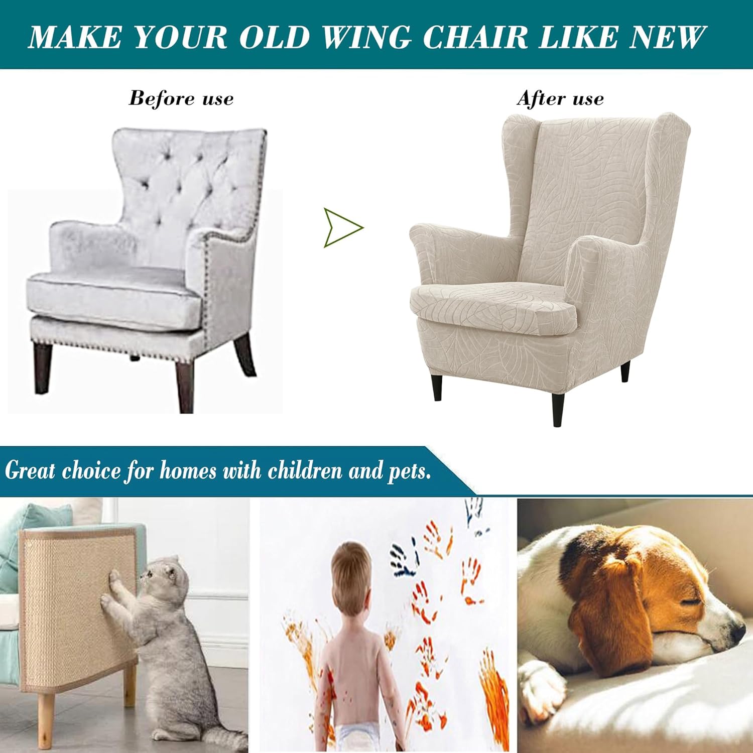 HFCNMY Wingback Chair Covers 2 Piece Set