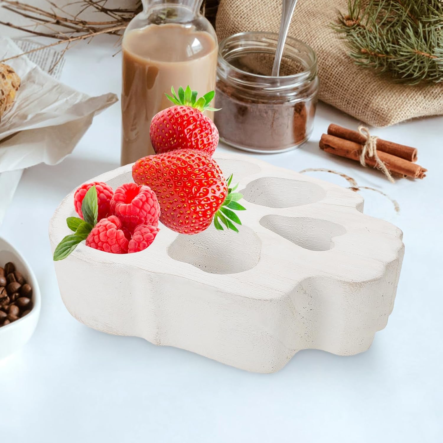 Ciieeo Skull Wood Bowl Candle Holder Halloween Snack Serving Tray Reusable Skeleton Centerpiece
