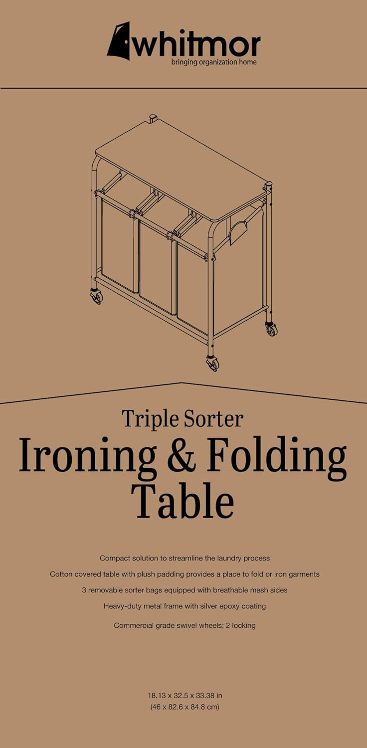 Whitmor 3 Section Laundry Sorter with Folding Station
