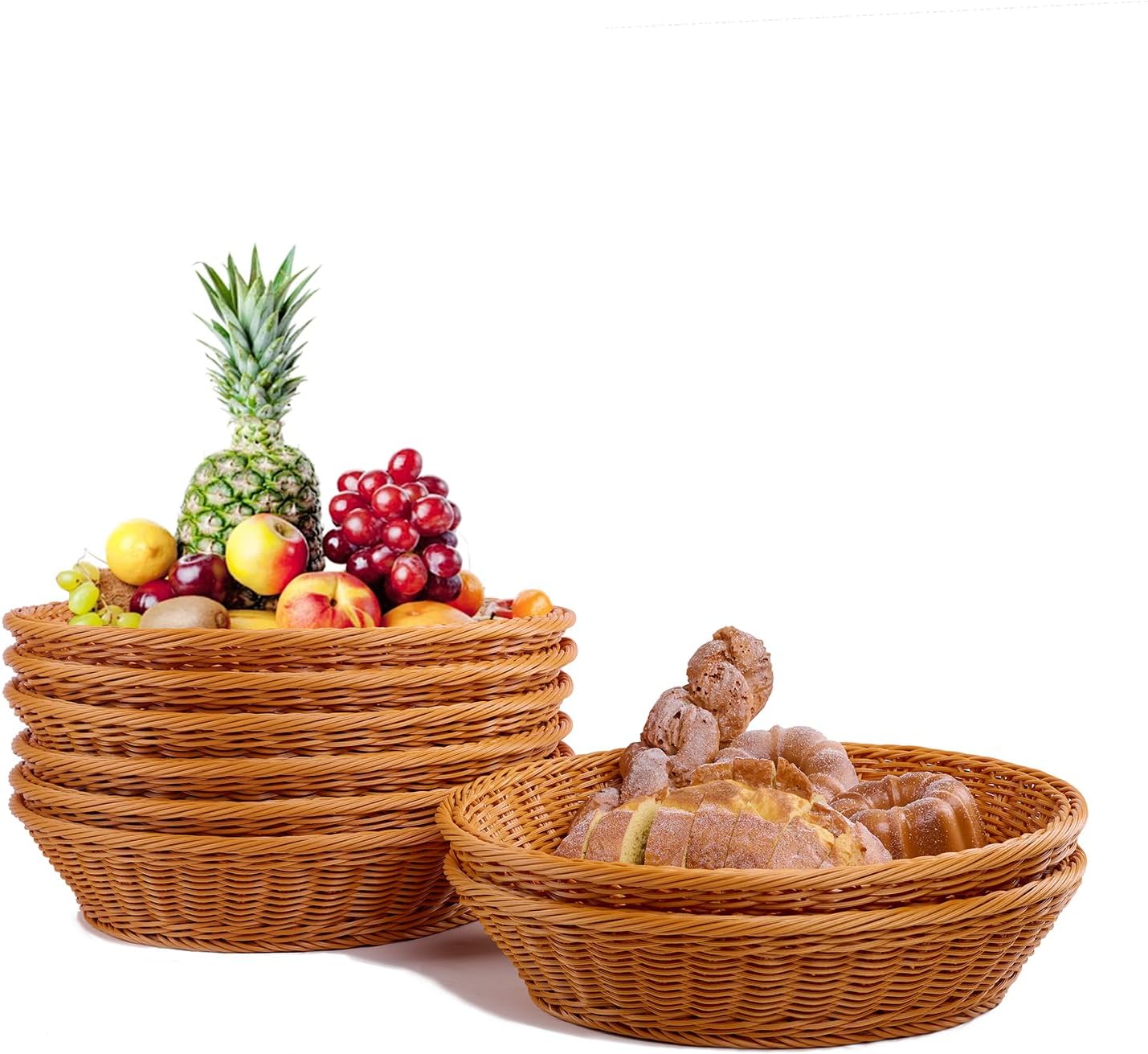 JUEGD Bread Basket 138x3 Inch 8 Pack Plastic Woven Basket