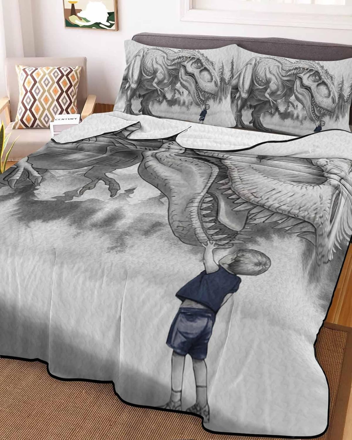 Stongaro Dinosaur Boy Quilt Comforter Set 3 Piece Twin XL