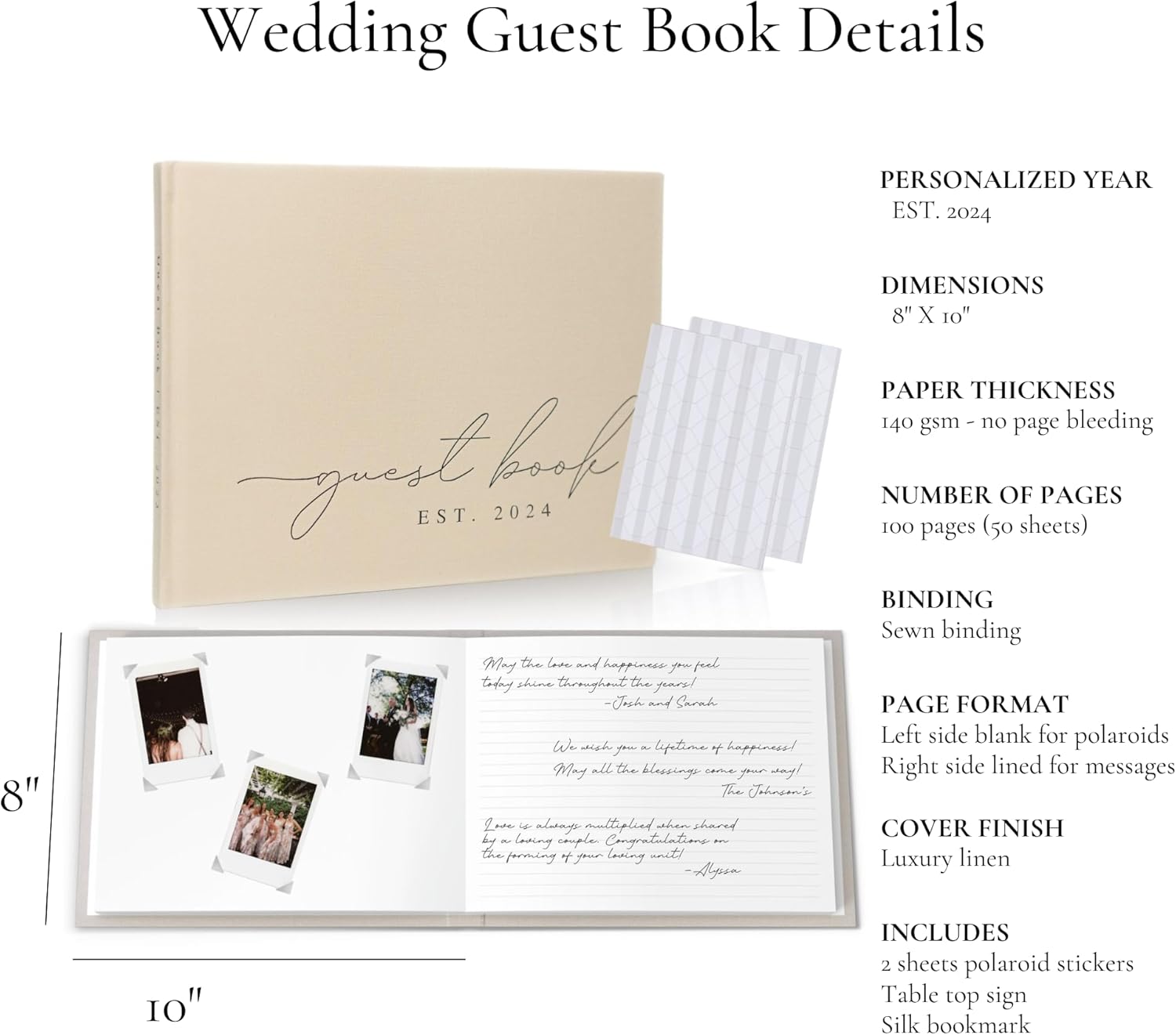 Personalized 2025 Wedding Guest Book - Linen Photo Book with 100 Pages