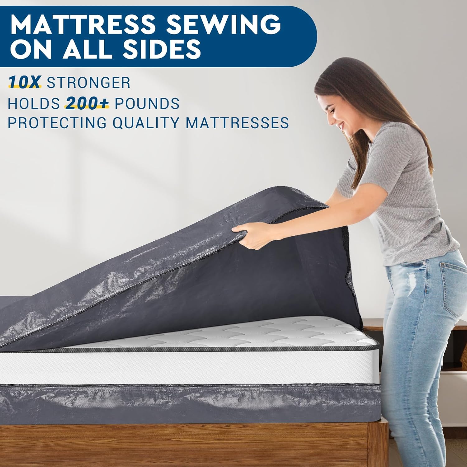 StorageRight Heavy Duty Queen Mattress Bag with Handles and Zipper