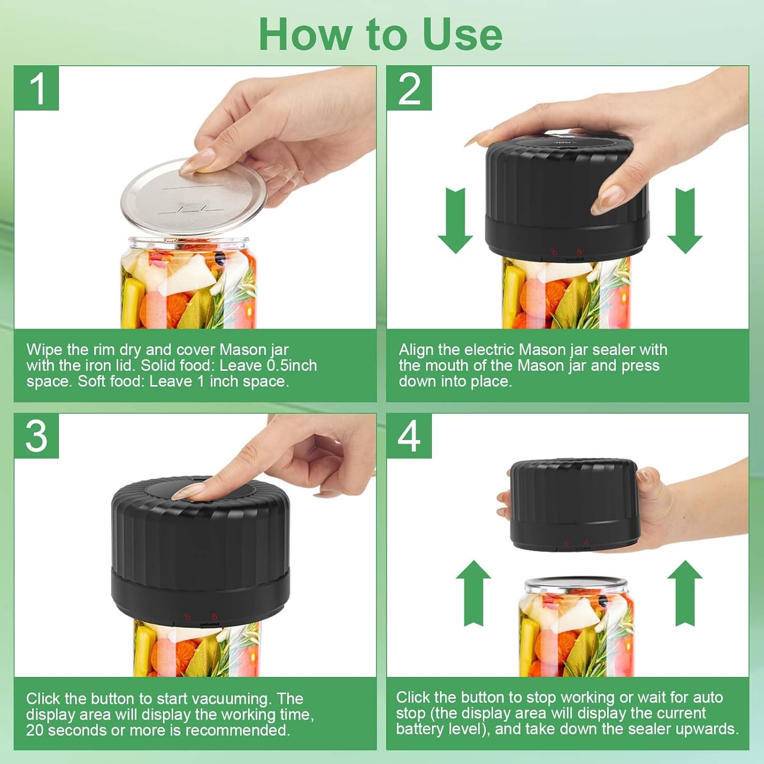 SelePow VP06 Electric Mason Jar Vacuum Sealer Black