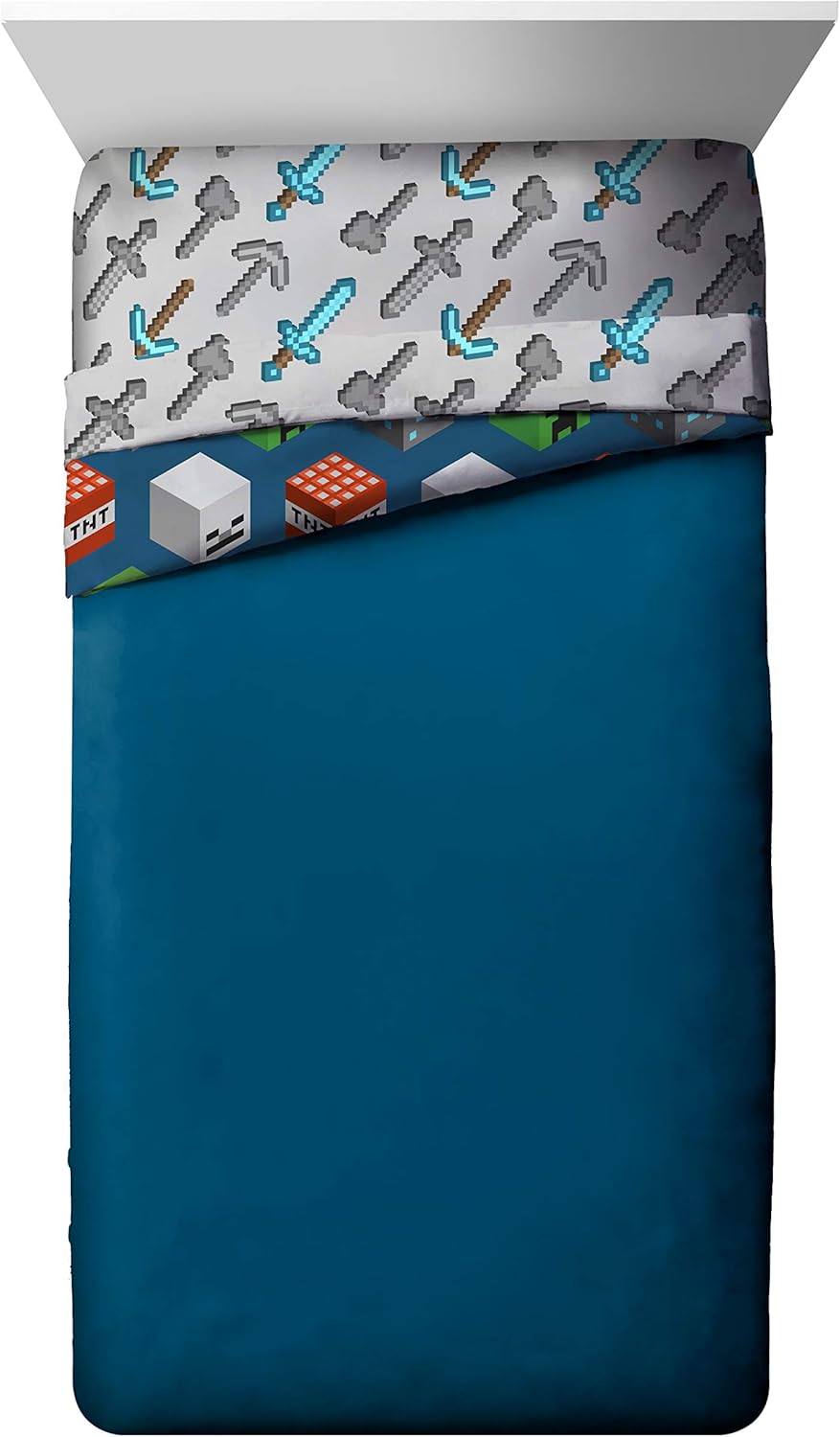 Jay Franco Kids Comforter Minecraft Design Blue Twin