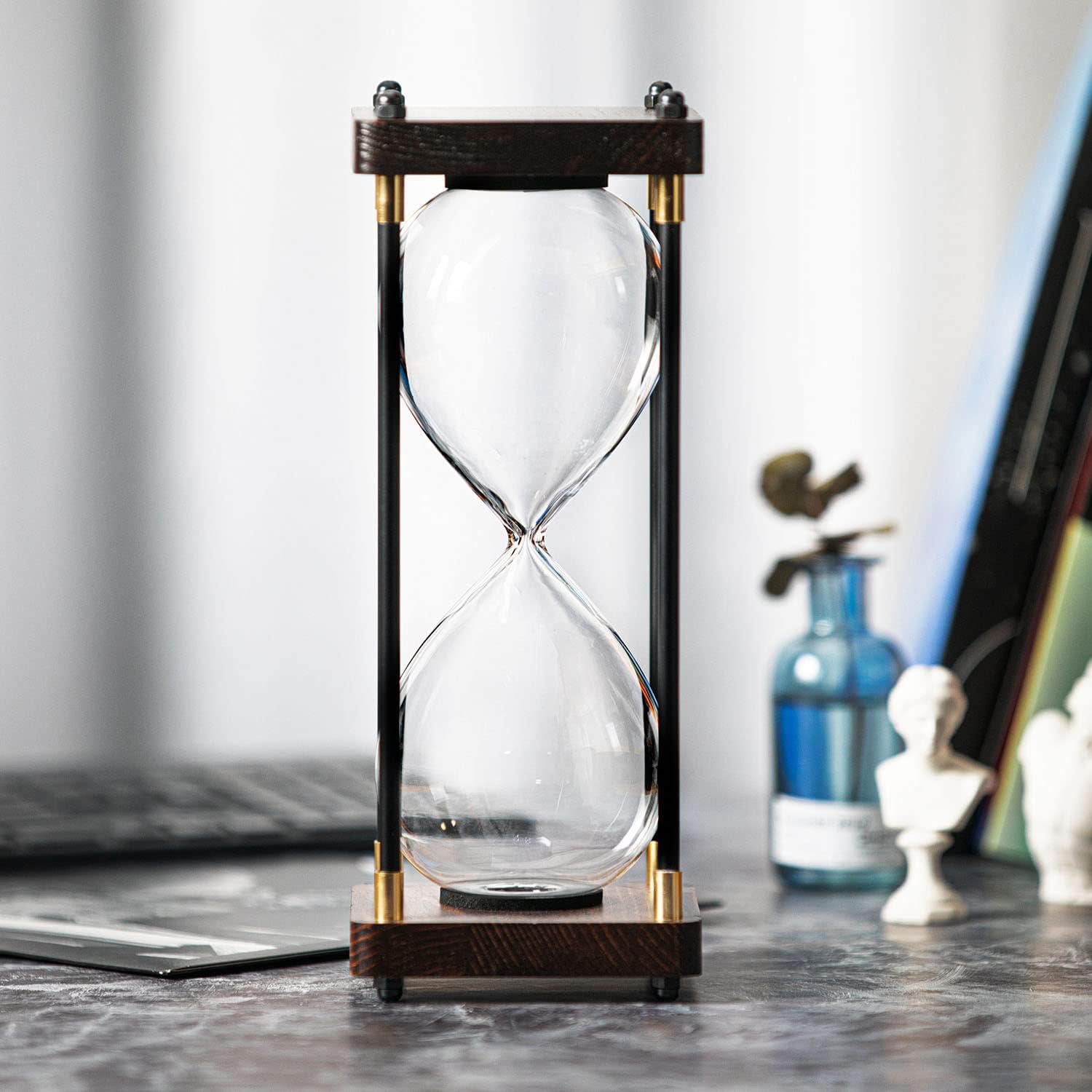 Fillable Hourglass Timer with Black Wooden Frame