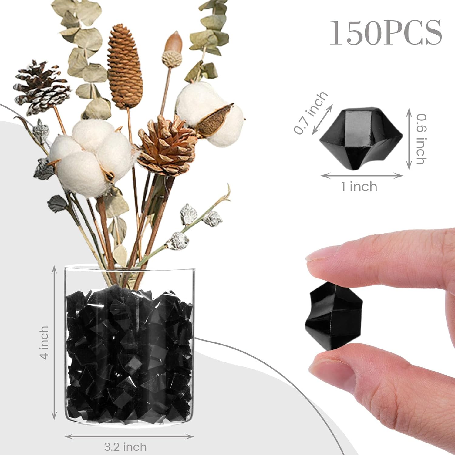 DomeStar Black Fake Ice Rocks 150PCS Vase Fillers