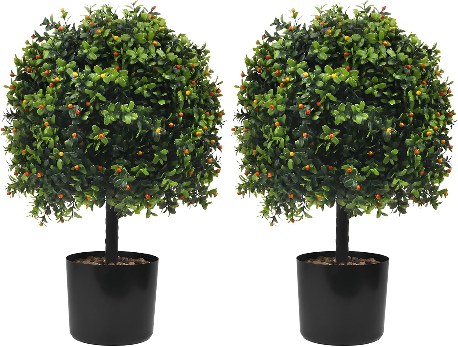 KUKKUME Artificial Boxwood Topiary with Reddish Fruit Set of 2