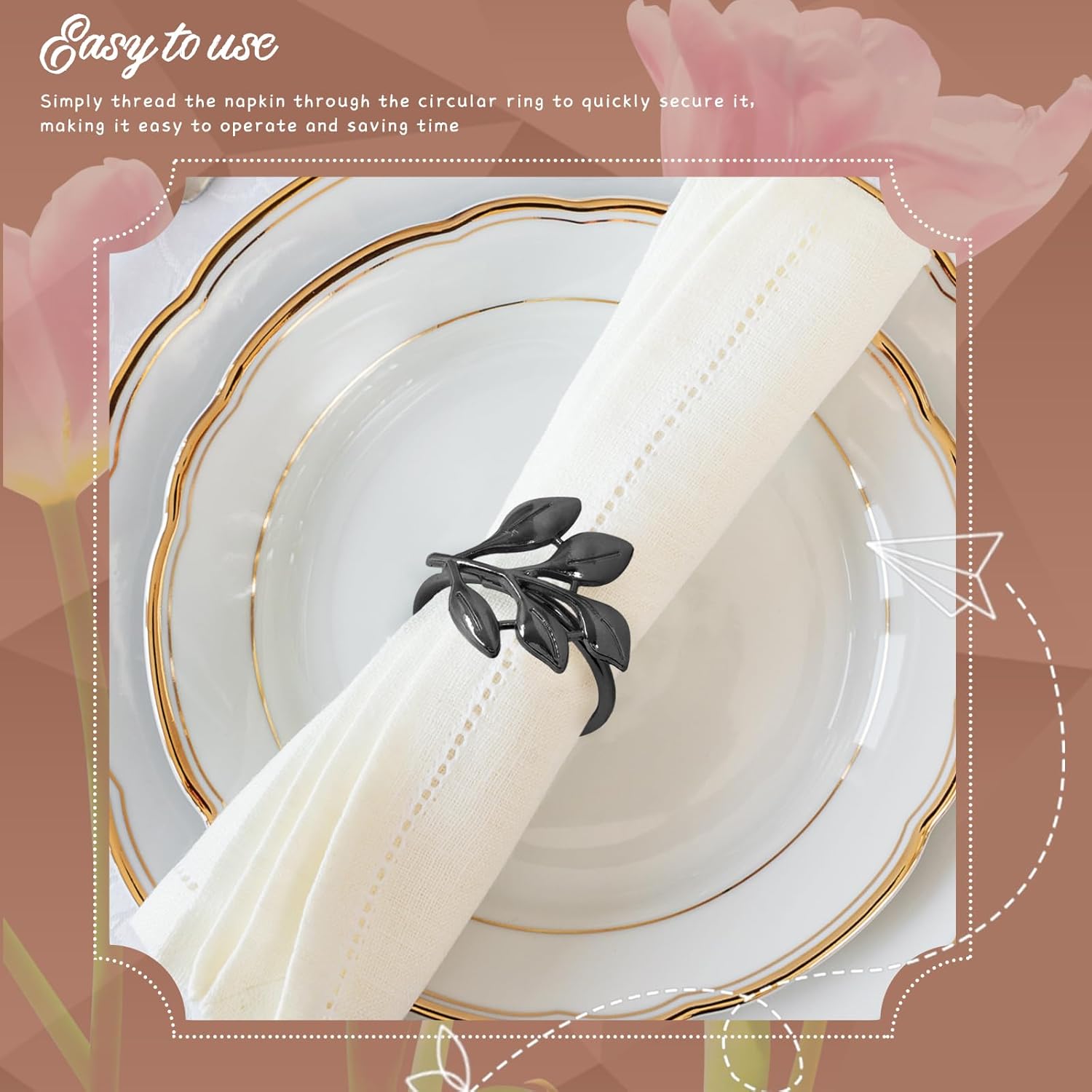 Uenhoy Leaf Napkin Rings Set of 20 Black Napkin Holders