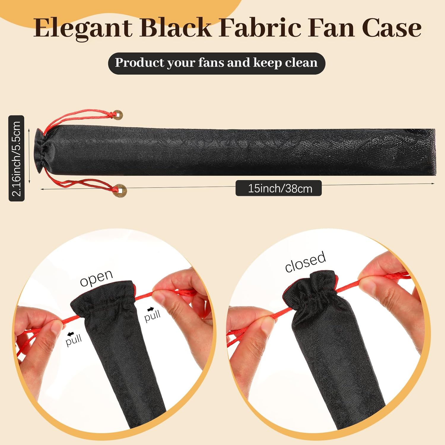 8pcs Large Folding Fans Set for Line Dance and Popping - Black