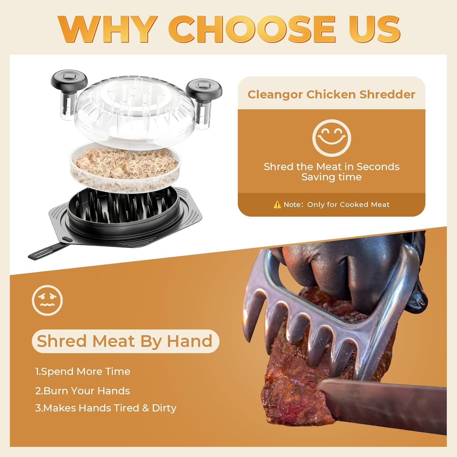 CLEANGOR Chicken Shredder Tool Twist Large BPA Free