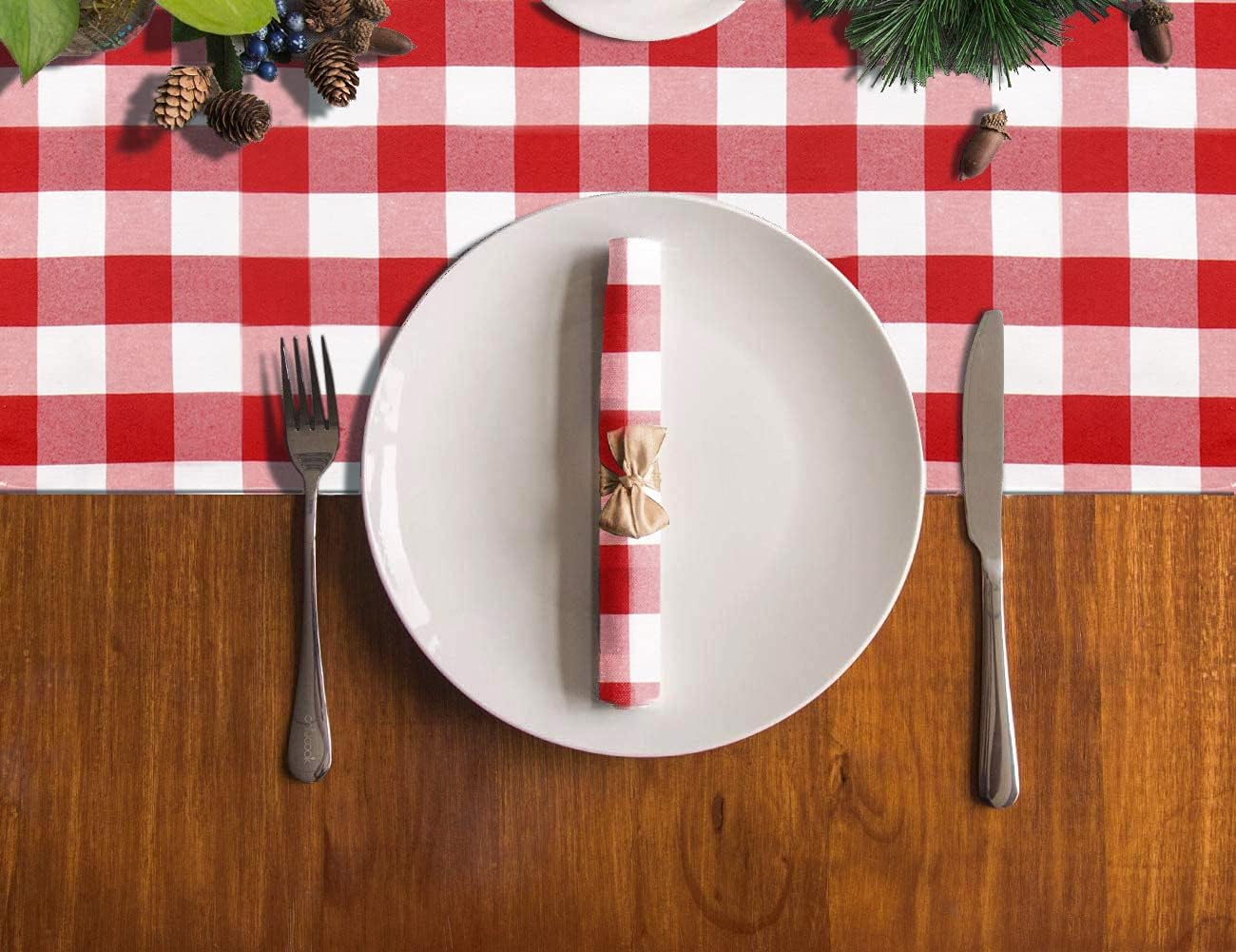 DUOBAO Buffalo Plaid Table Runner Red and White Checkered 14x108 Inches