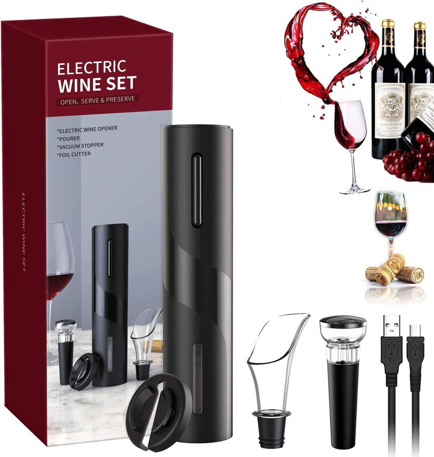 4 in 1 USB Rechargeable Electric Wine Opener Set