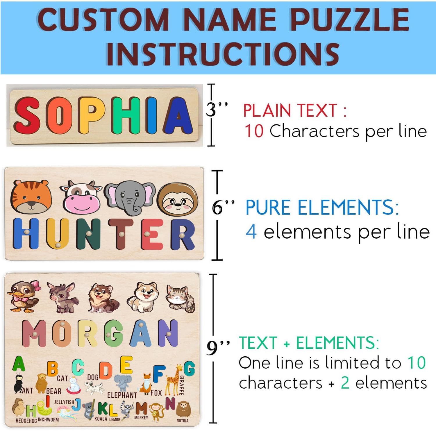 Personalized Wooden Name Puzzles for Toddlers 1-3