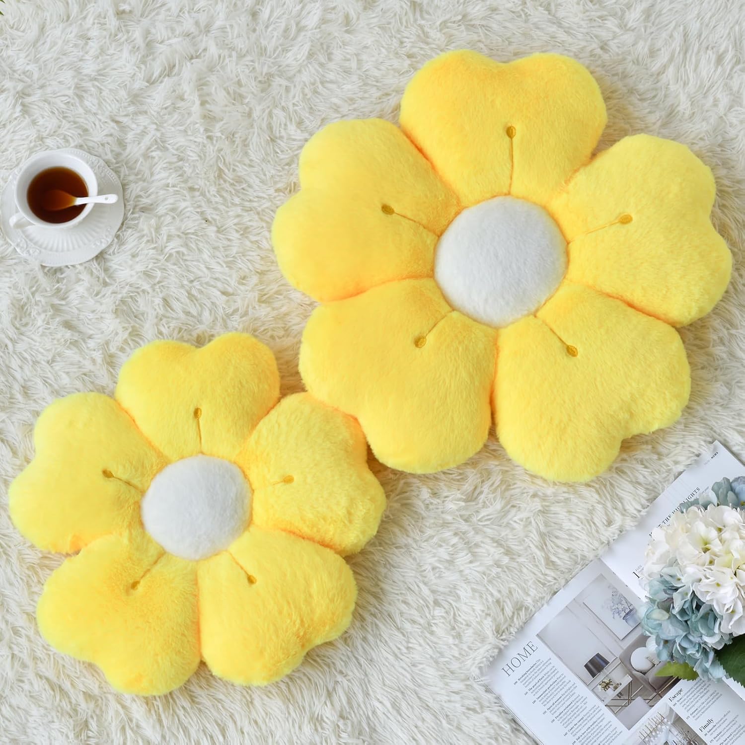 Yellow Daisy Flower Pillow Decorative Throw Cushion 15 Inches