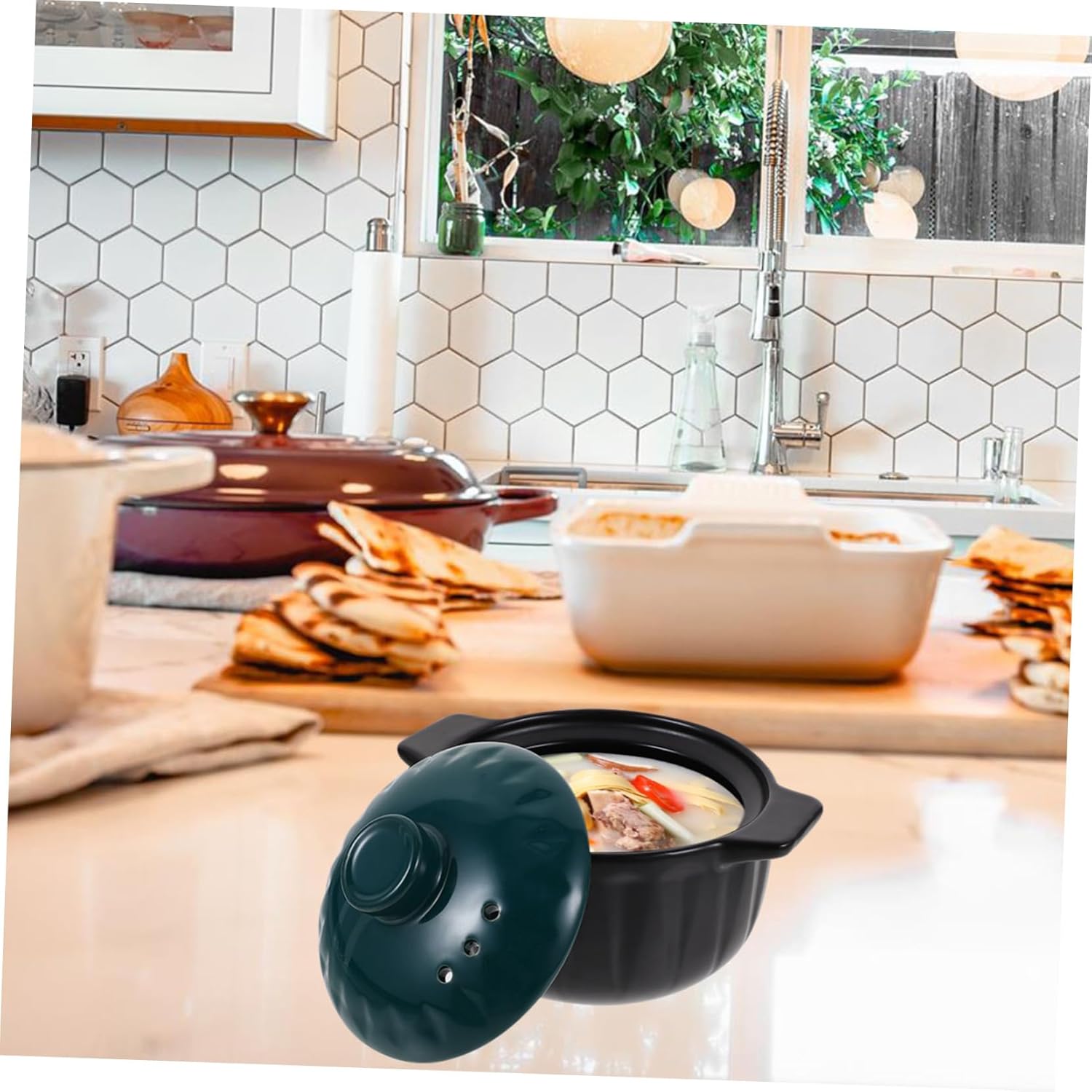 GRIRIW 1pc Ceramic Stew Pot with Lid