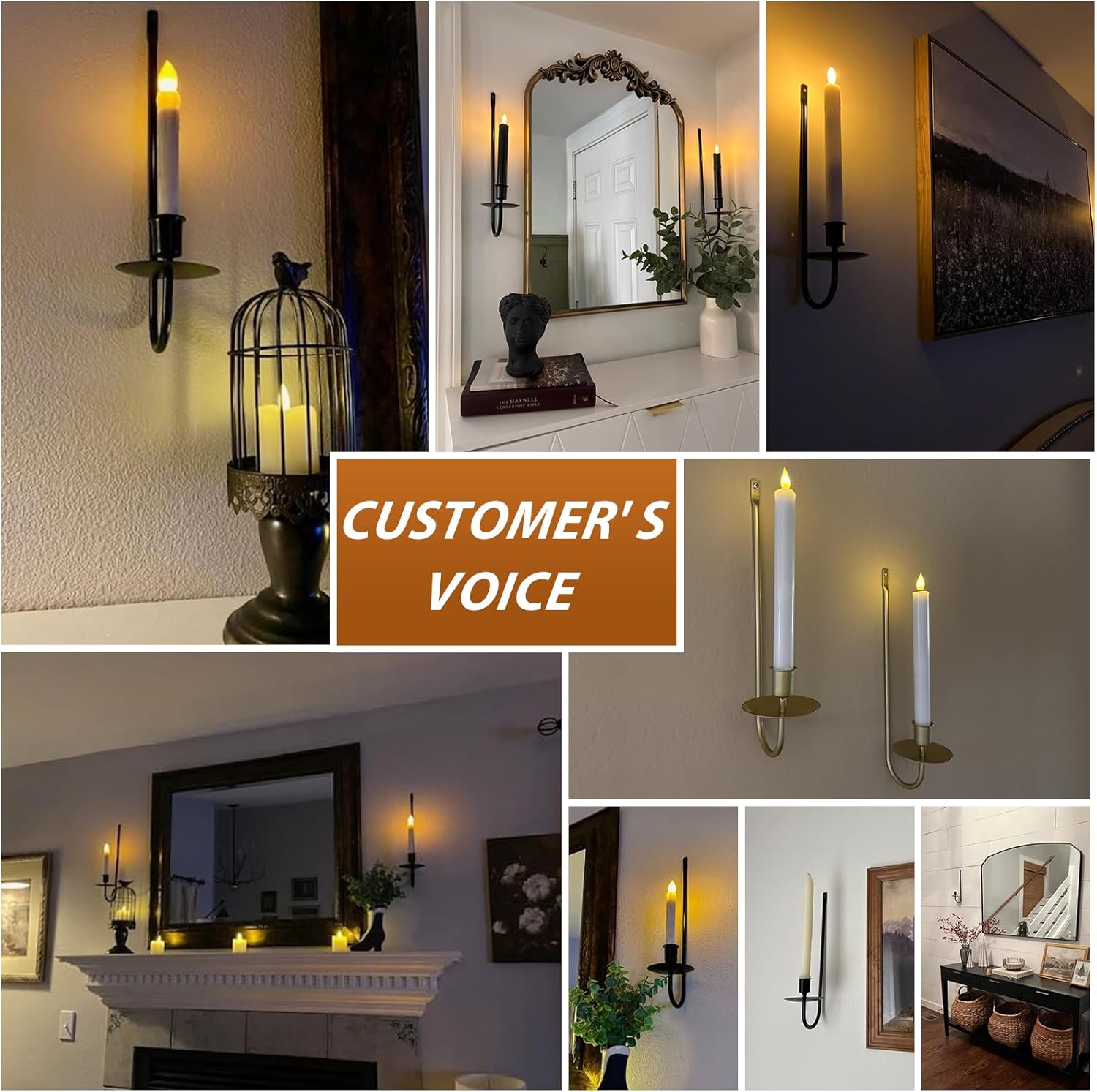Candle Sconces Set of 2 Taper Pillar Wall Candle Holders Black