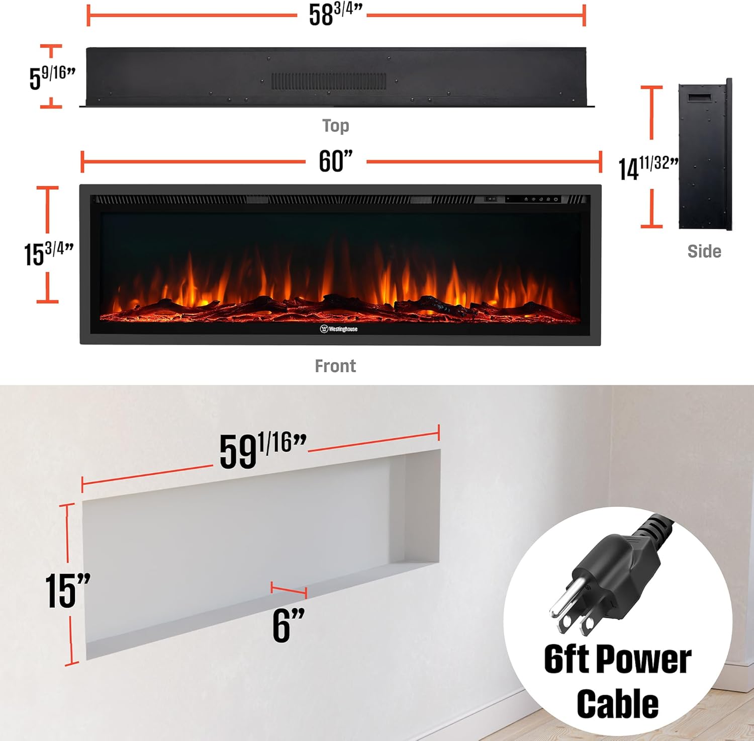Westinghouse 60 Inch Electric Fireplace Heater