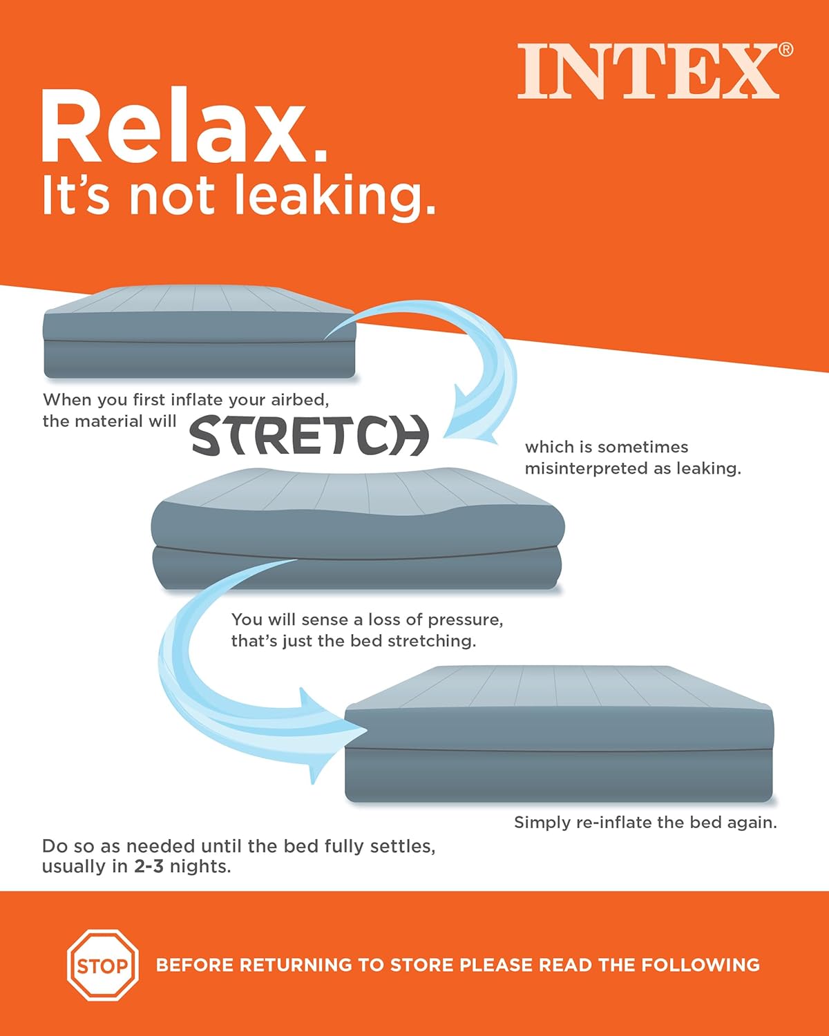 Intex Dura-Beam Air Mattress Full Size 10in 600lb