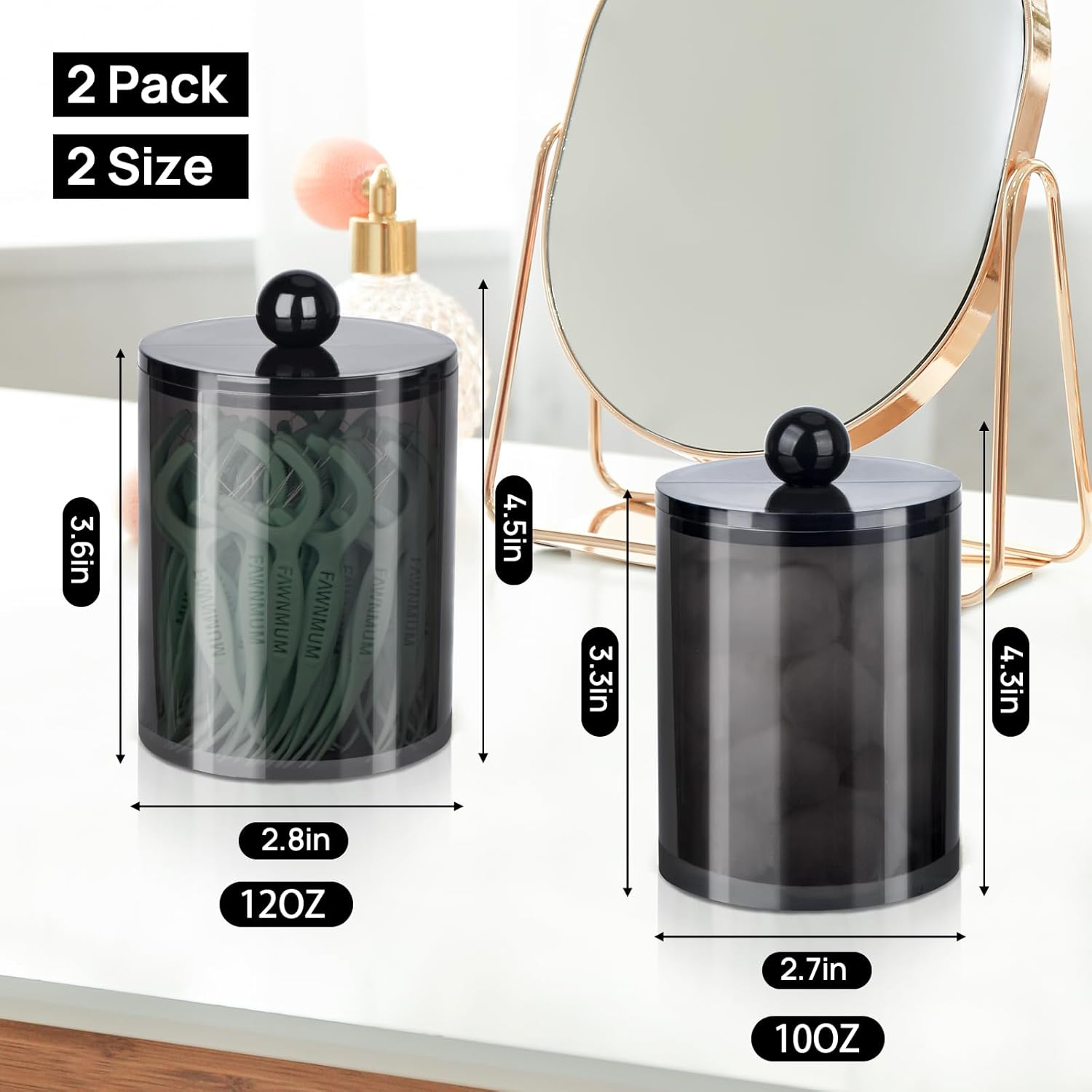2 Pack Qtip Holder Canister Apothecary Jar Set for Cotton Swabs