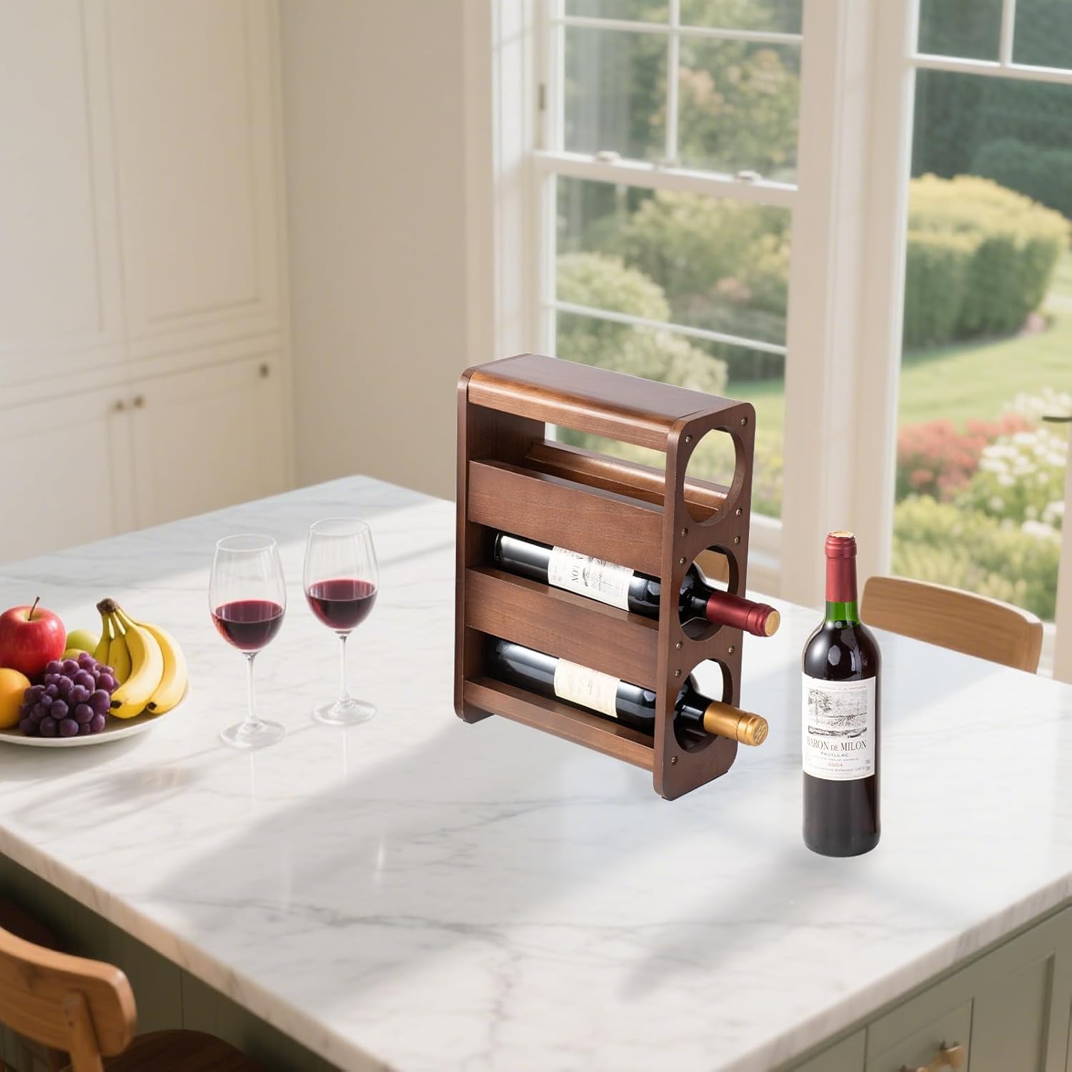 3 Bottle Tabletop Wine Rack Pine Wood Holder