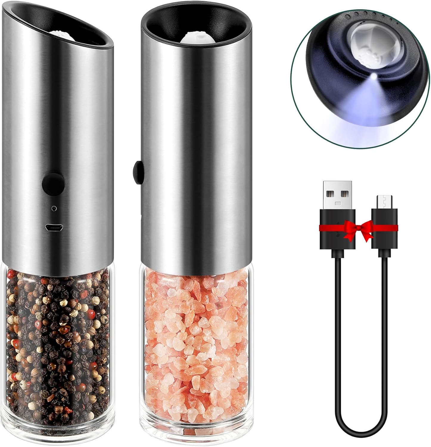 Vzaahu Gravity Electric Pepper and Salt Grinder Set of 2 - Rechargeable and Adjustable
