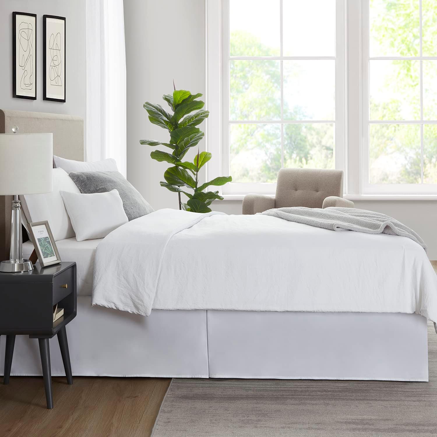 Nestl White Bed Skirt Queen Size 14 Inch Drop