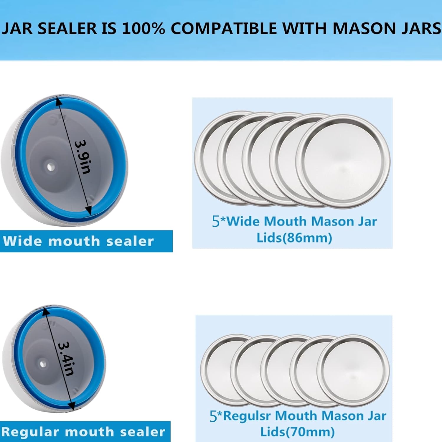 Mason Jar Vacuum Sealer Kit with Manual Pump and 5 Lids