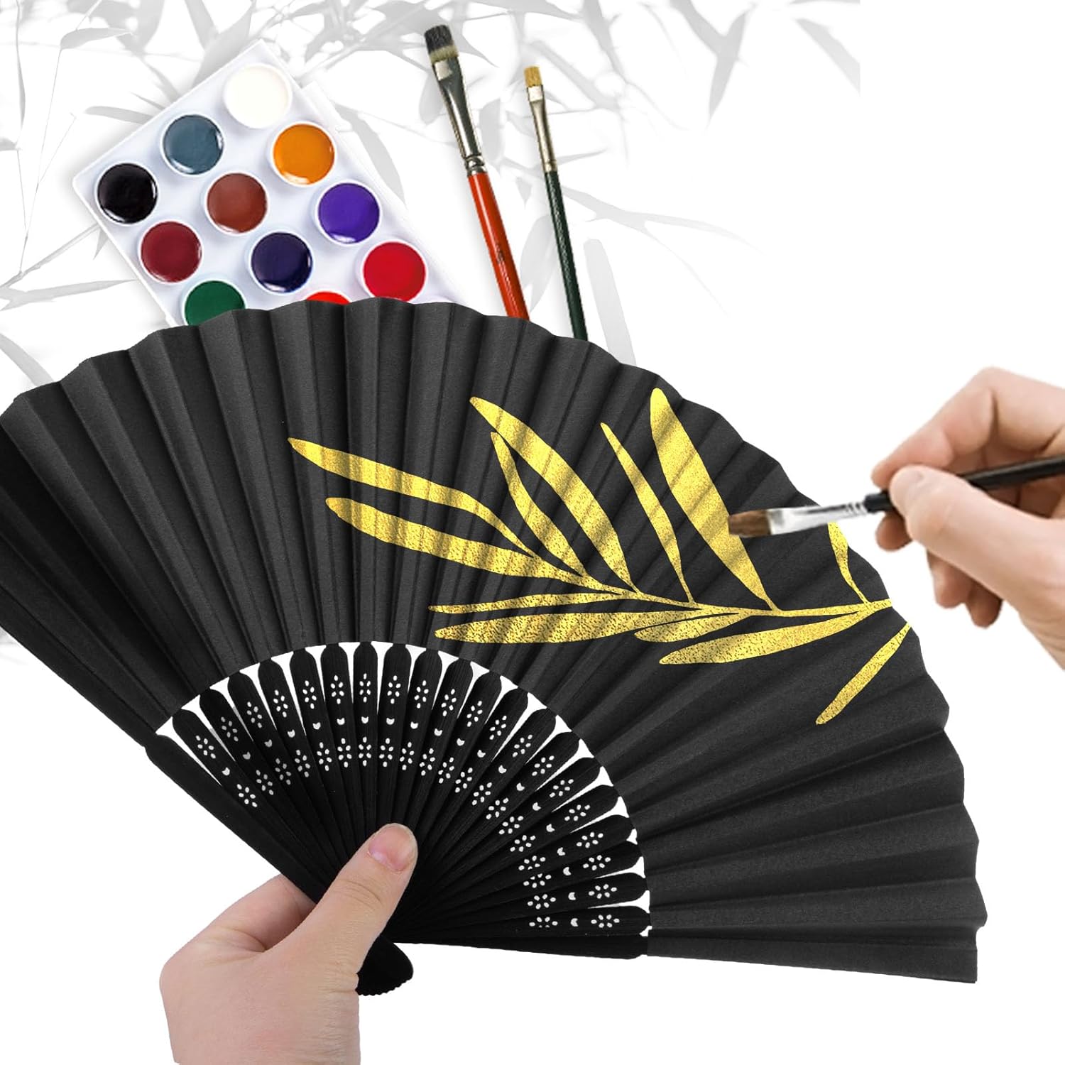 JOHOUSE 12 Pack Black Paper Folding Fans for Women