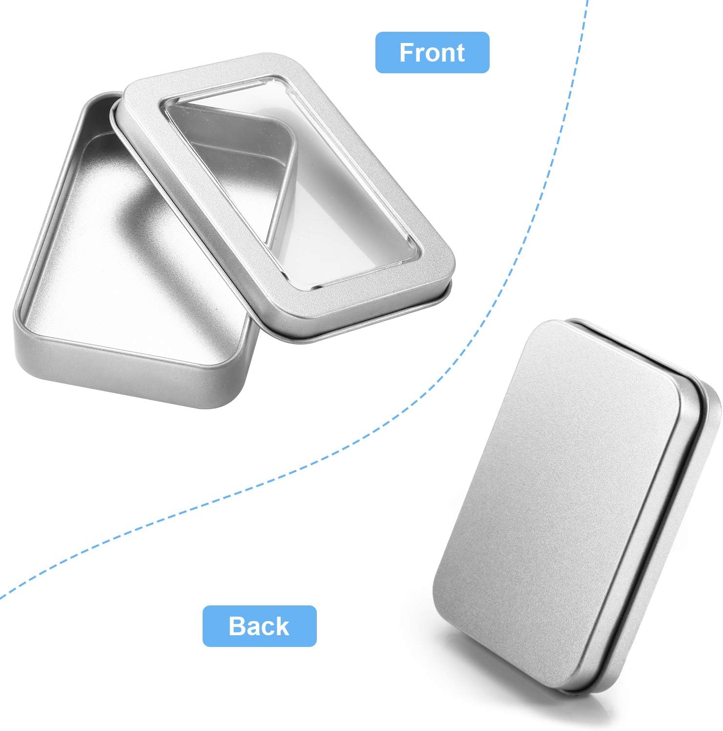 24 Piece Clear Top Tin Box Set with Lids - Silver