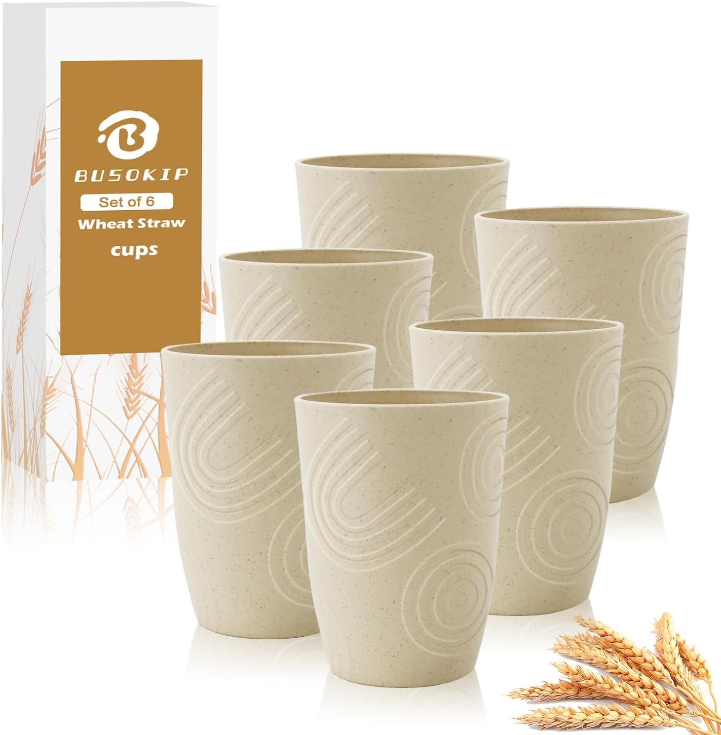 BUSOKIP 12 oz Wheat Straw Cups Set of 6 Beige