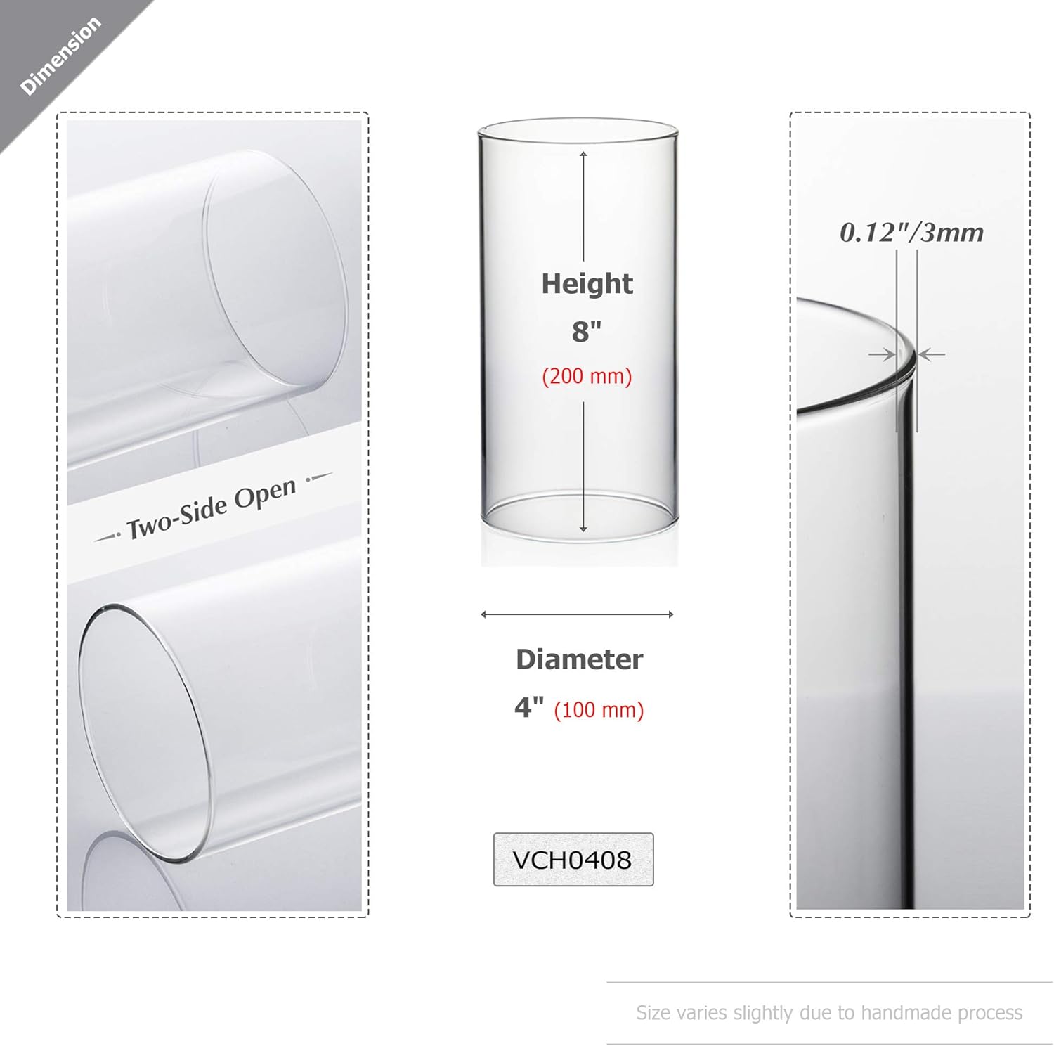 WGVI Hurricane Candle Holder Sleeve Clear Glass 4x8