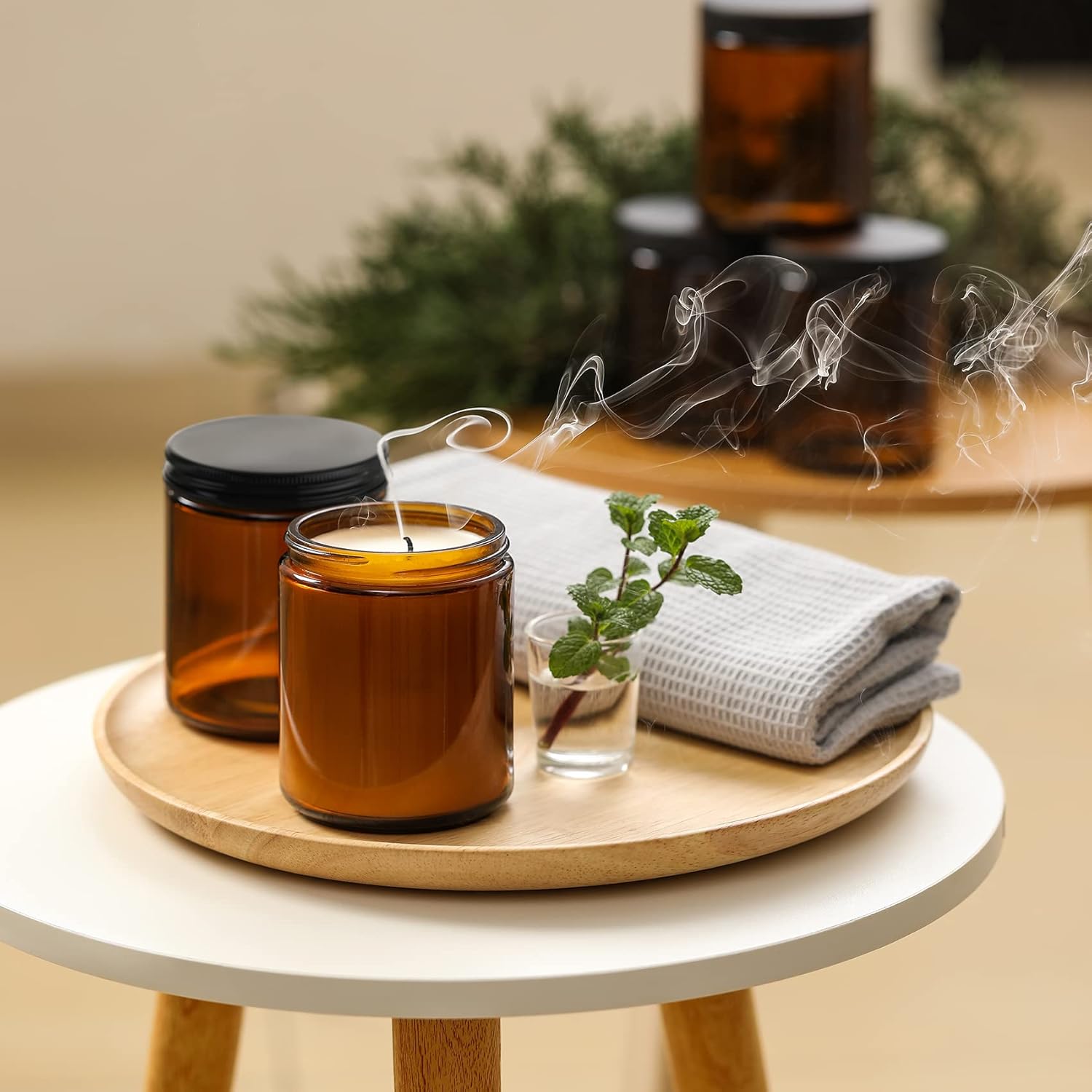 24 Pack 8oz Amber Glass Jars with Black Lids