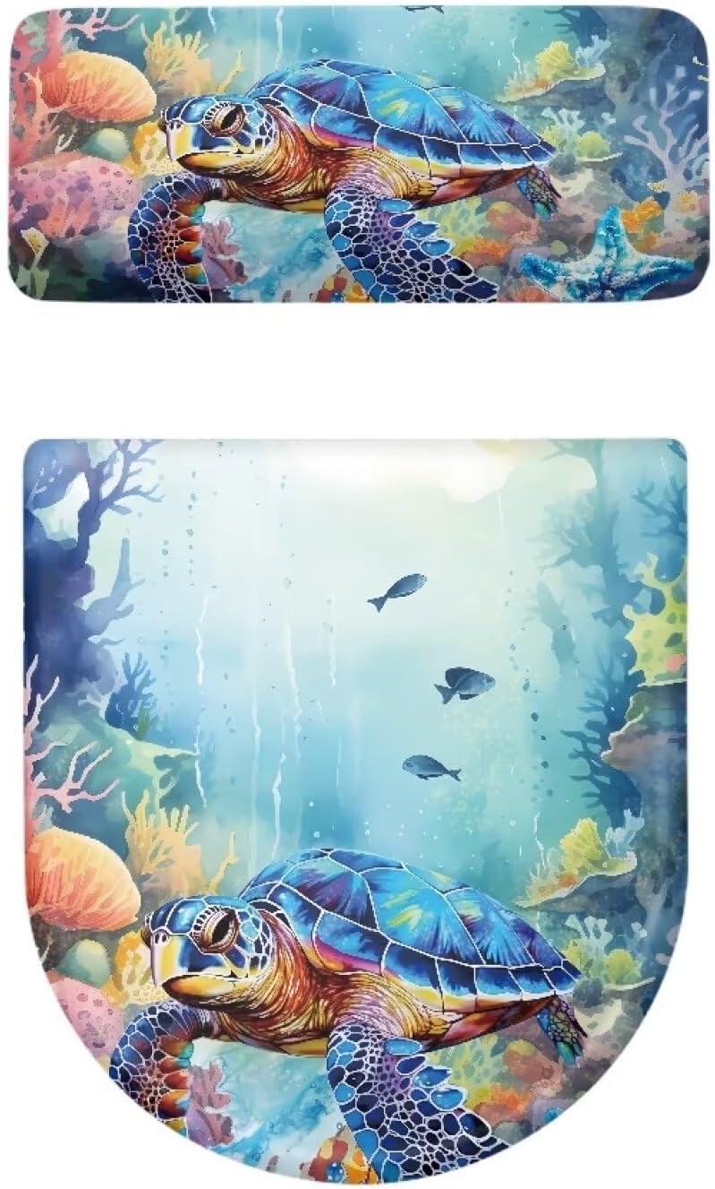 Sea Turtle Toilet Seat Cover and Tank Lid Cover 2 Set