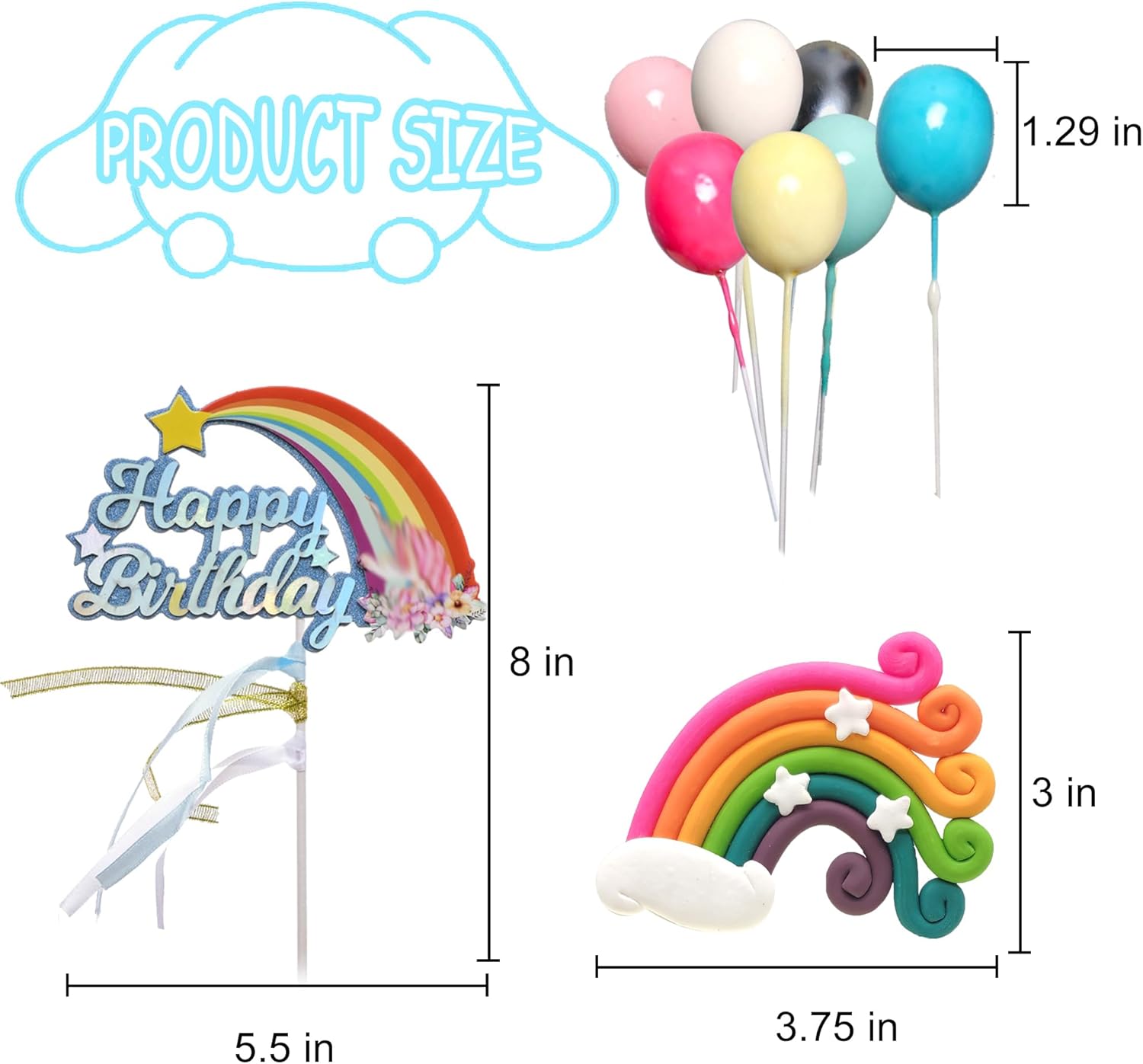 30Pcs Cute Cake Topper Set for Birthday Party Decorations