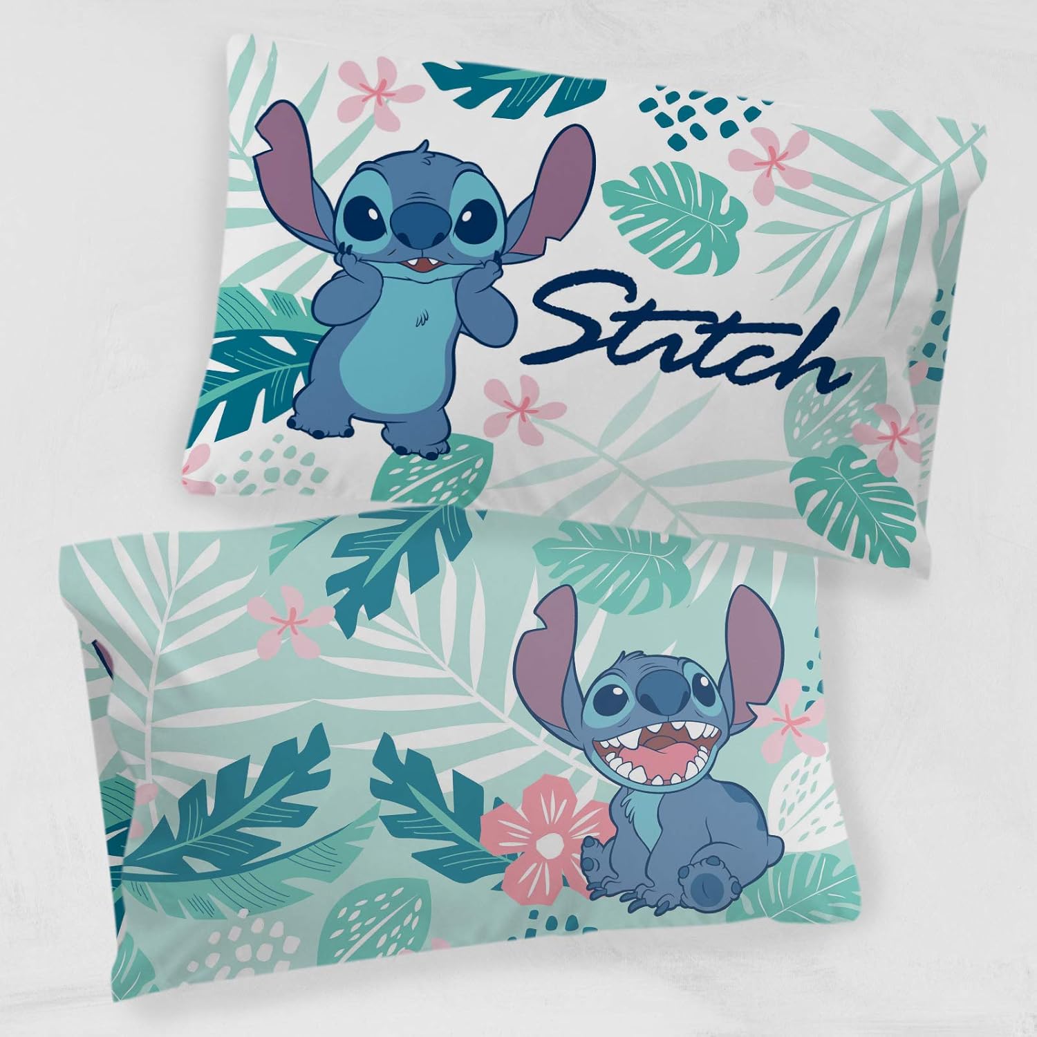 Jay Franco Disney Lilo Stitch Misty Palm Pillowcase - Double Sided Kids Bedding