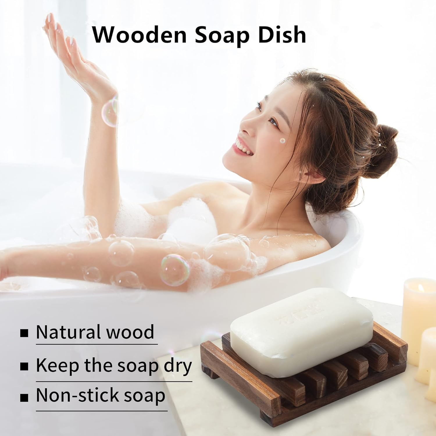 Vowupt Wooden Soap Dish Set of 2 for Bathroom
