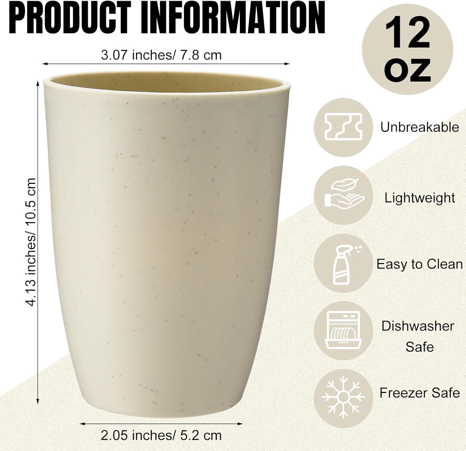 Patelai 12 oz Wheat Straw Cups Set of 48 Beige