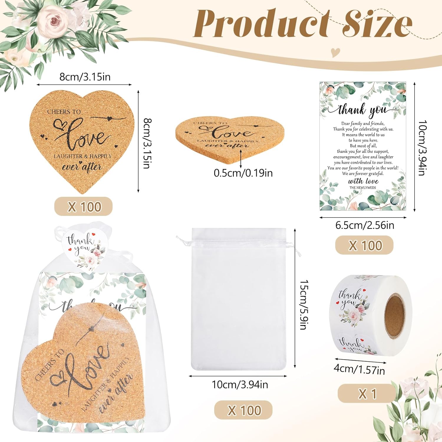 100 Set Heart Shaped Coasters Wedding Favors