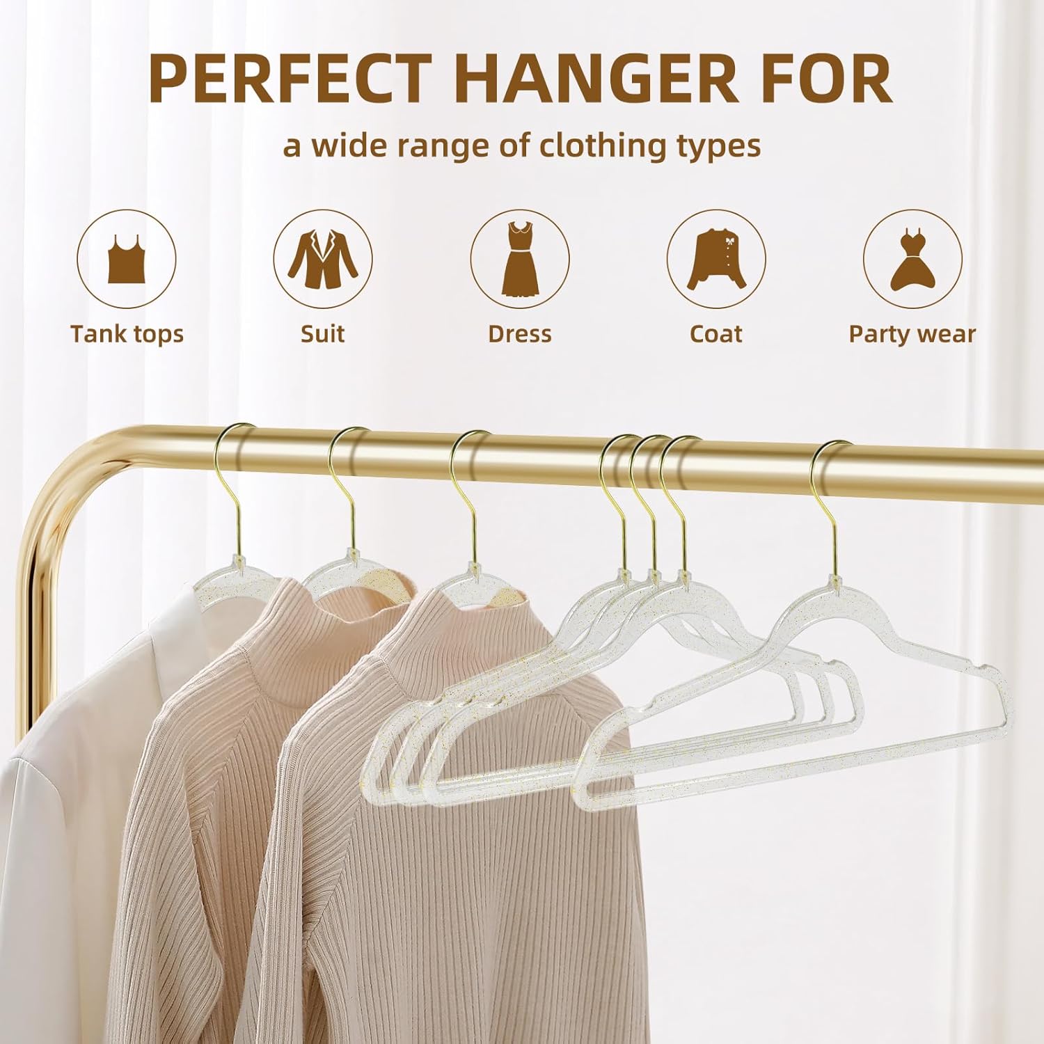 Clear Plastic Hangers 20 Pack Gold Glitter