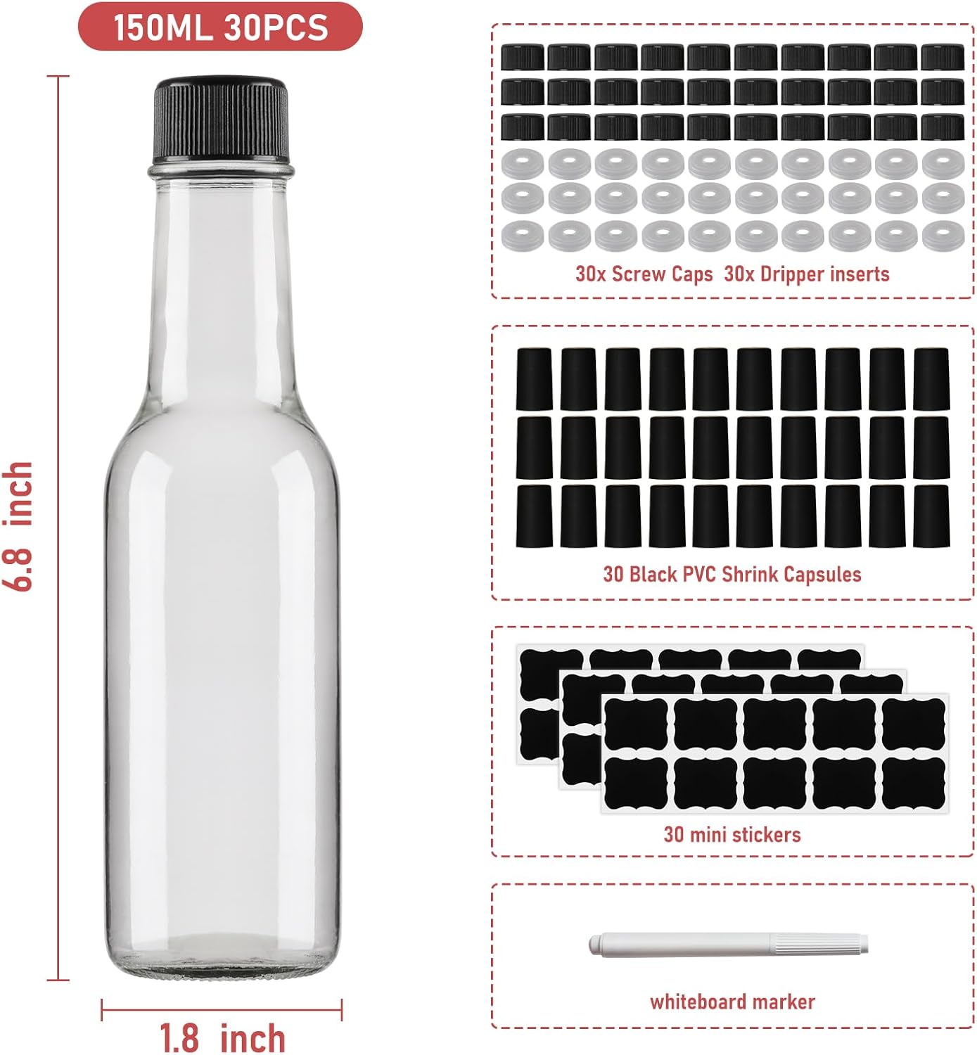 30 Pack 150ml Clear Hot Sauce Bottles