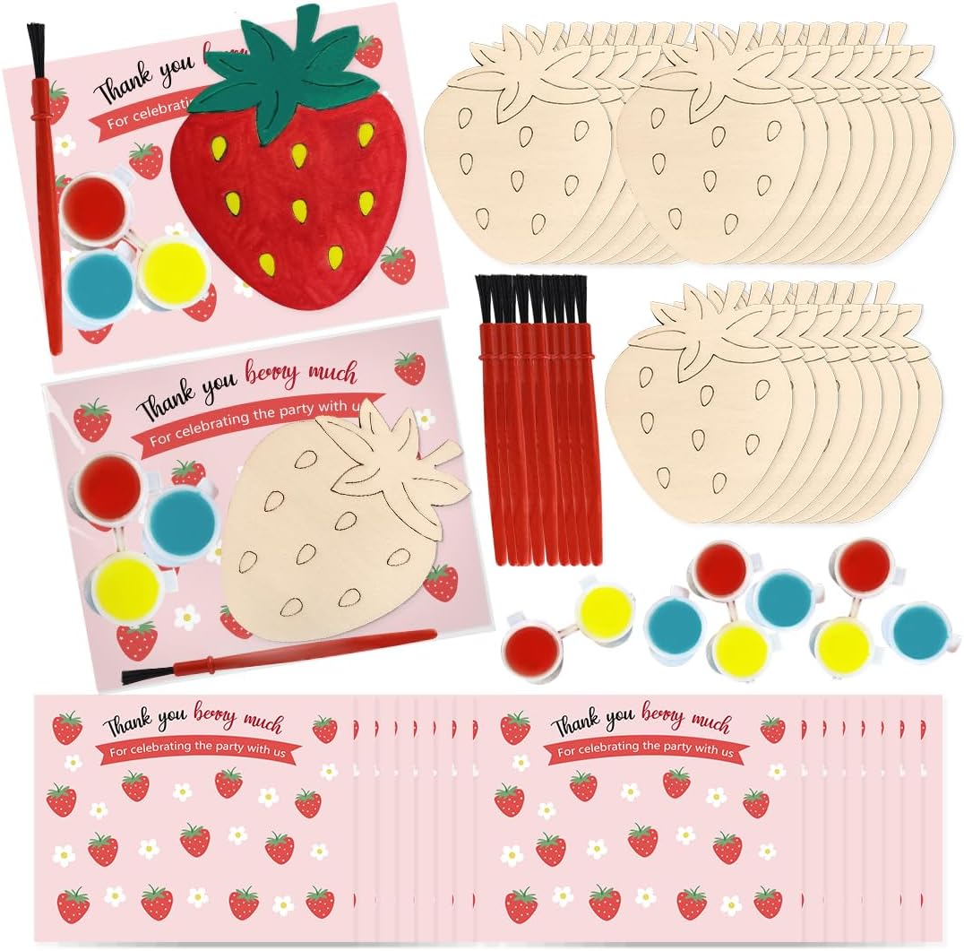 Strawberry Birthday Party Favor Cards with Wood Painting Crafts Bulk