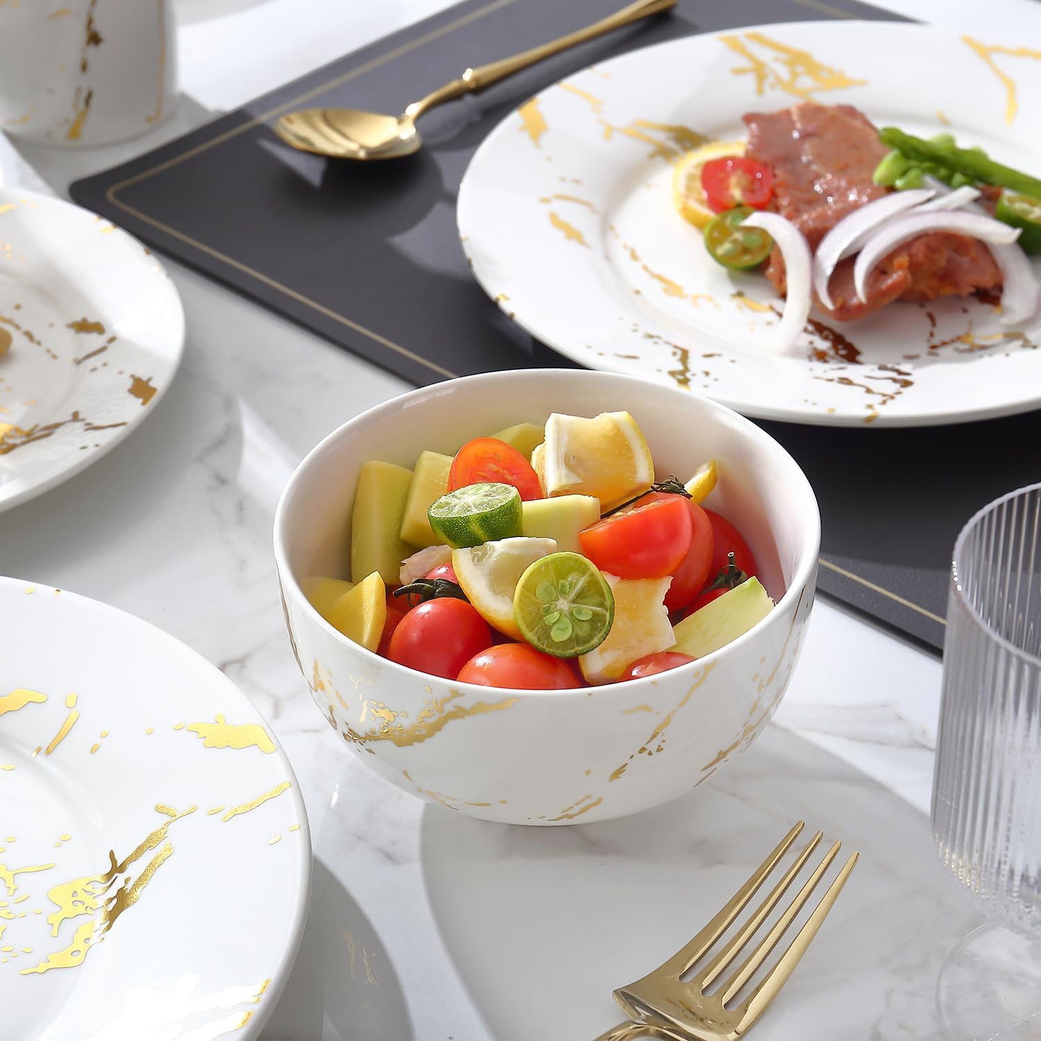 Porcelain Dinnerware Set for 4 with Gold Design