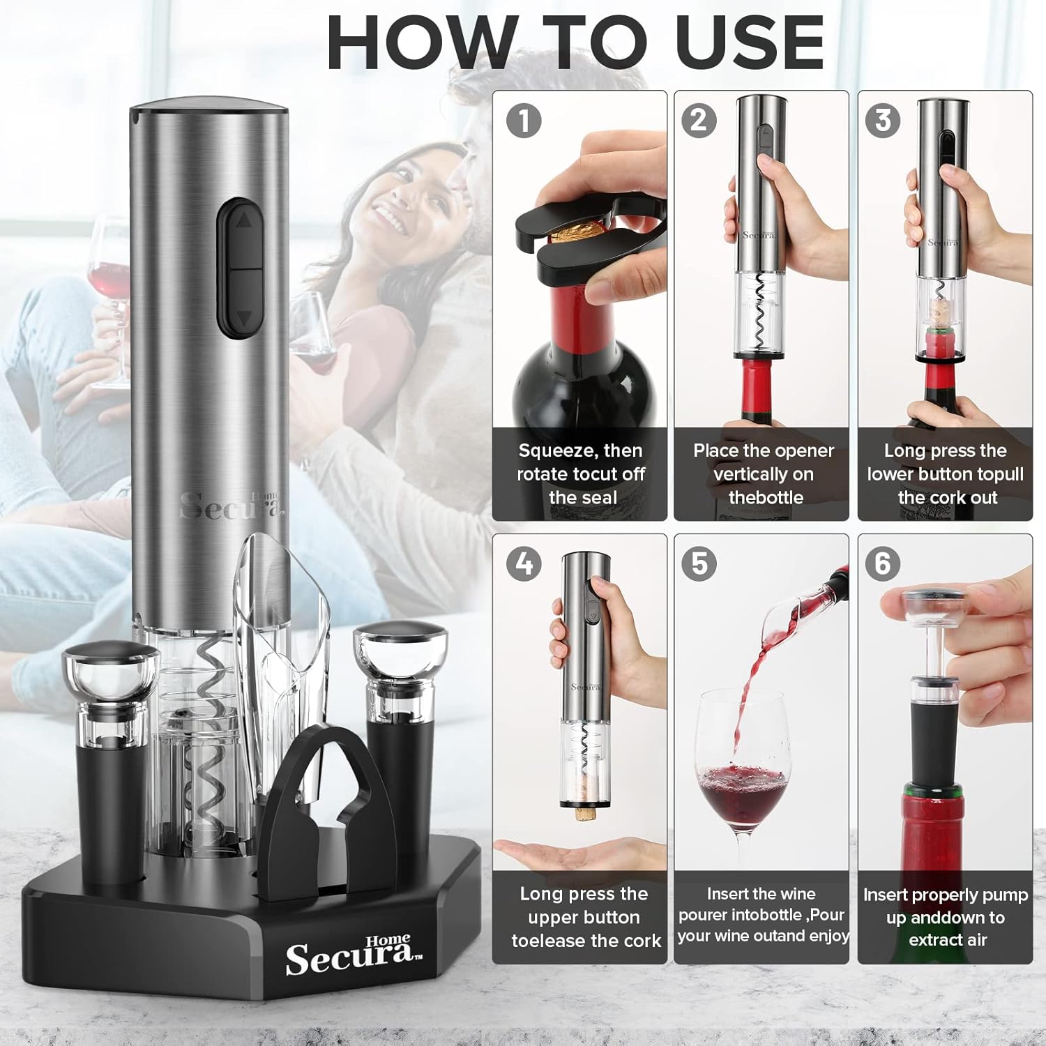 Secura Electric Wine Opener Set 5 in 1
