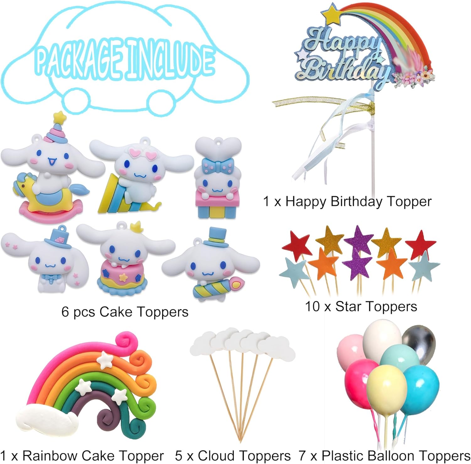 30Pcs Cute Cake Topper Set for Birthday Party Decorations